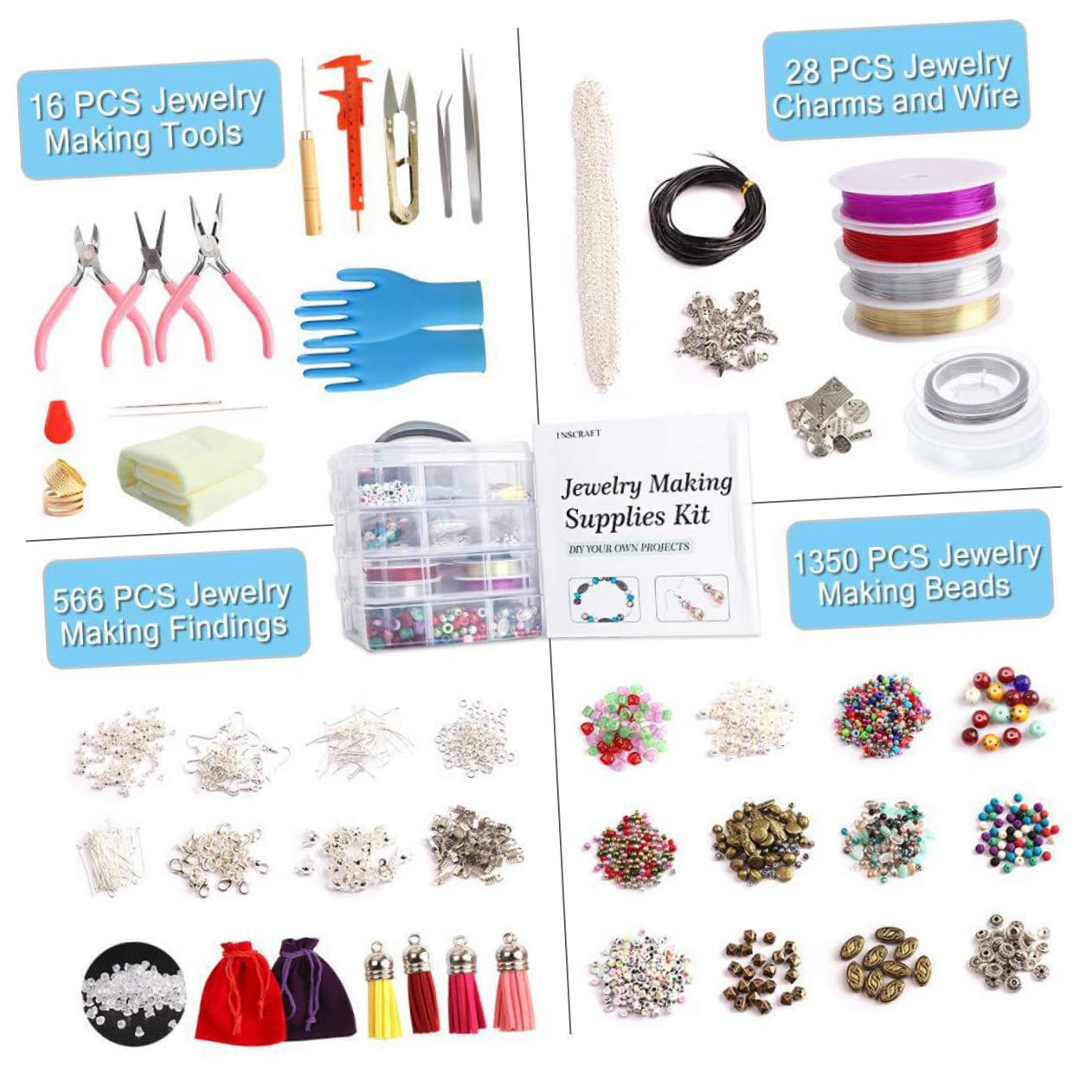 Perline Acriliche Fai da Te 1960 Pezzi per Braccialetti e Collane | Perline per Braccialetti Fai da Te, Assortite in 4 Strati, per Creazione Gioielli e Accessori Craft Colore Casuale