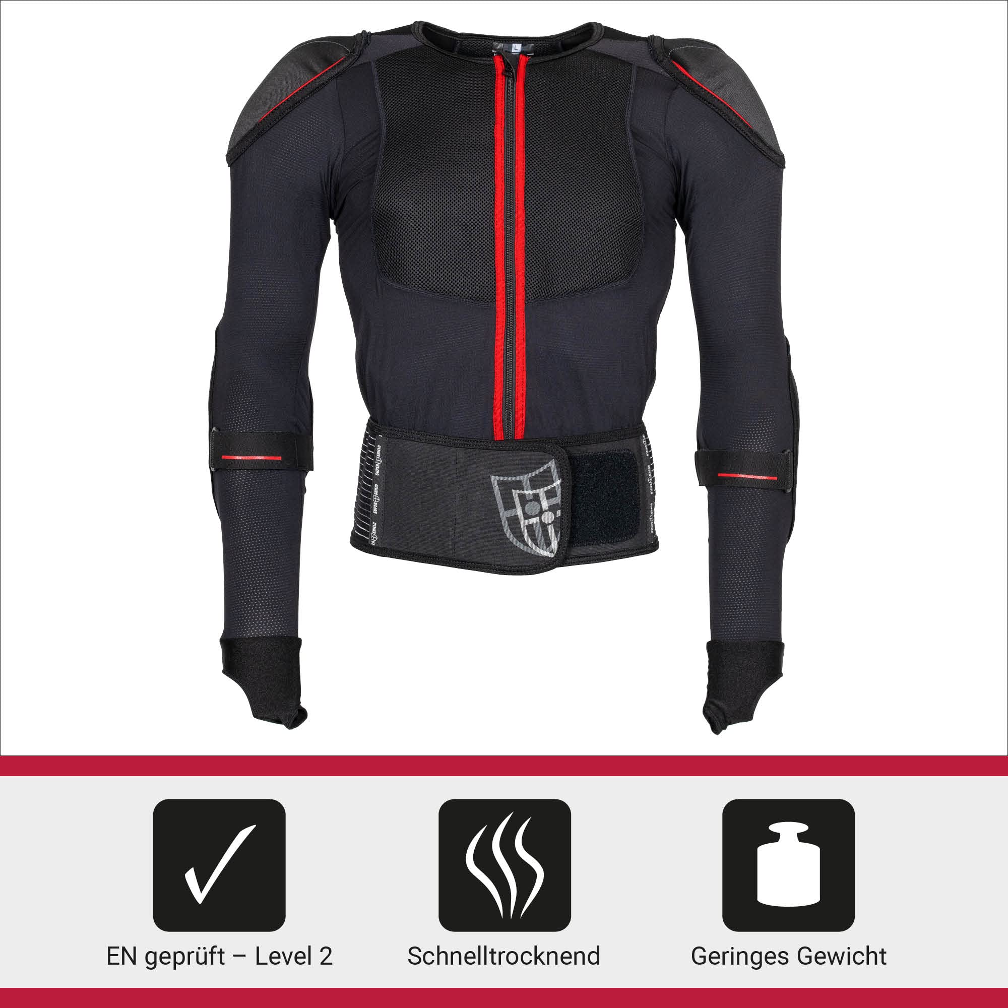 Protektorenjacke, Rückenprotektor, Ellenbogenprotektoren & Schulterprotektoren, Level 2 Zertifiziert, Protektorenweste Ideal für Motorrad, Ski, Snowboard, Reiten & MTB, XS