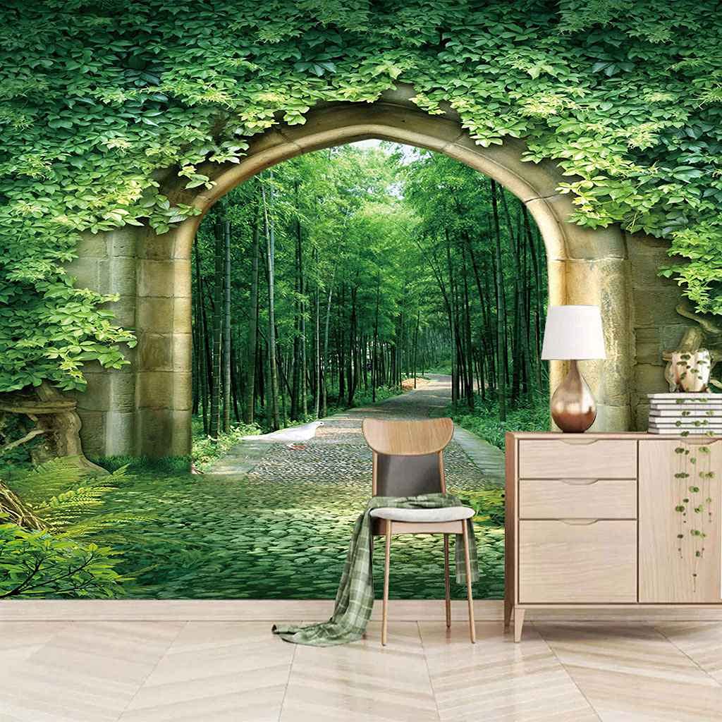 Papier Peint Paysage De Forêt De Bambou Arqué Affiche Murale 200x140