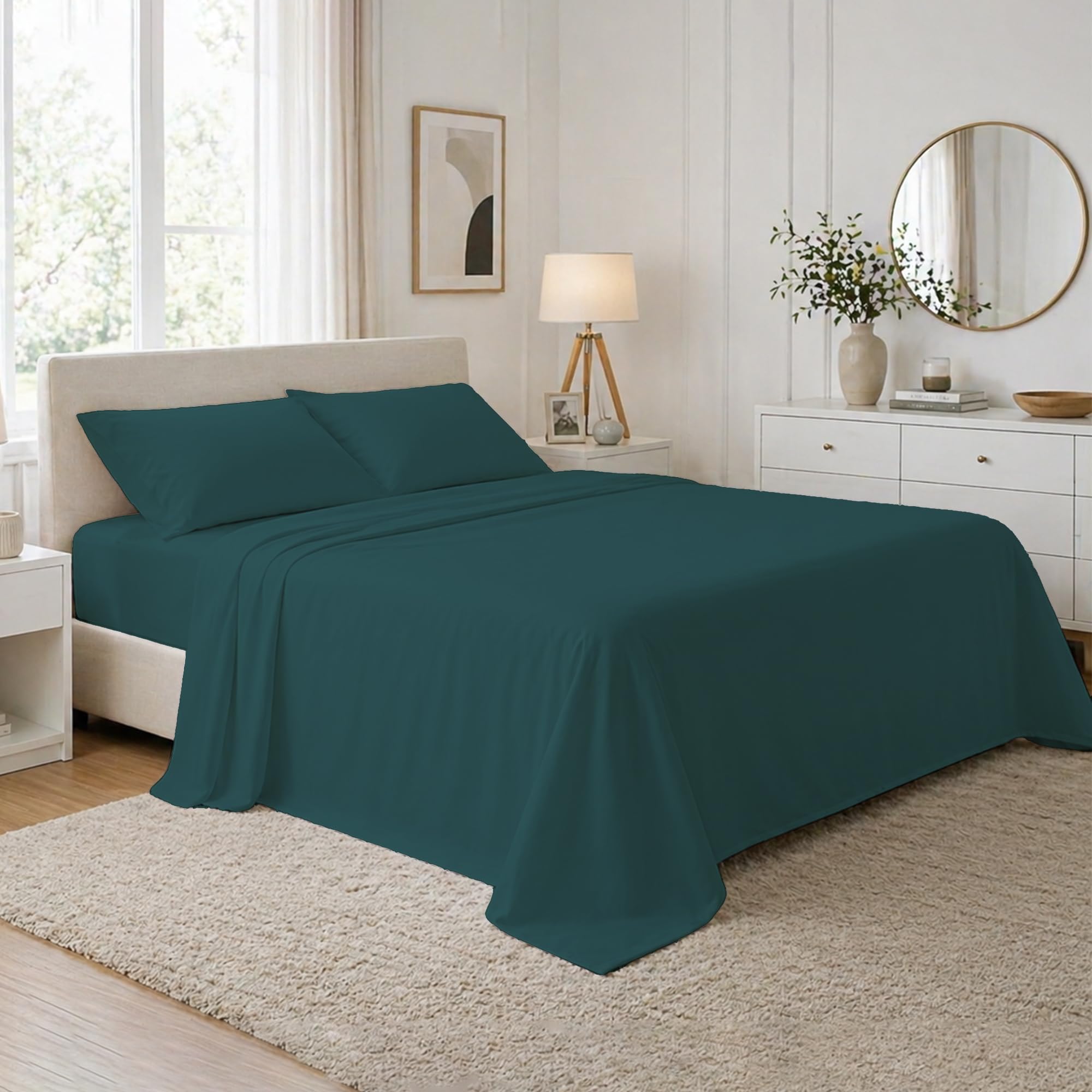 DANYDude 400 Thread Count Flat Sheets Single 100% Egyptian Cotton Sheets Single Flat Sheets - Luxury Soft, Breathable & Machine Washable Flat Bed Sheet Single