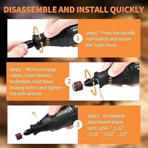 Miniatura 5 de GOXAWEE Kit de herramienta giratoria 140 accesorios set de de minitaladro eléctrico de troquelado de velocidad variable con portabrocas sin llave