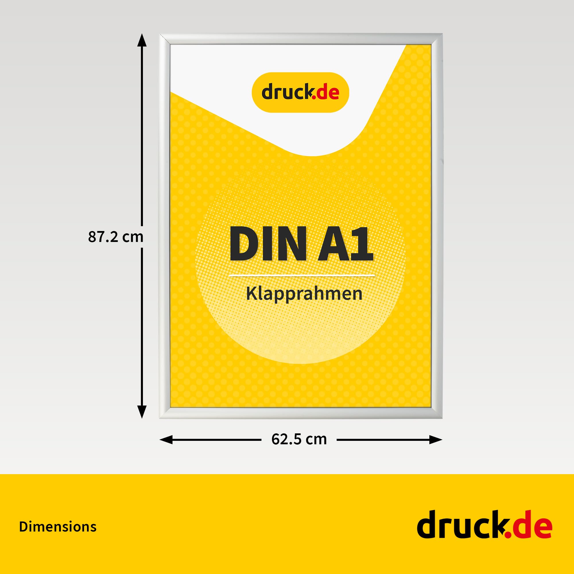 druck.de Lot de 5 cadres encliquetables A1 pour affiches, panneaux d'information, publicité - Cadre en aluminium avec profil de 2,5 cm - Convient pour montage mural - Protection en plastique