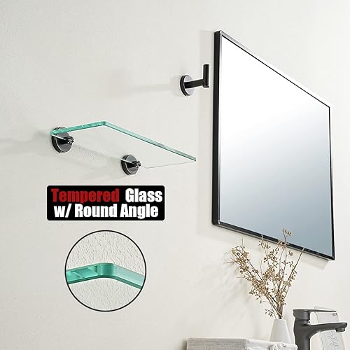 Miniatura 6 de JQK TGS101L12-ORB - Estante de vidrio para baño de bronce aceitado, almacenamiento de ducha de vidrio templado de 12 x 5 pulgadas, montaje en pared