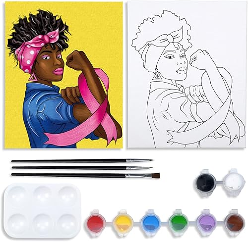 Nuberlic Kit de pintura en lienzo lienzo predibujado para pintura para adultos kits de pintura y sorbos contorno de niña africana suministros de