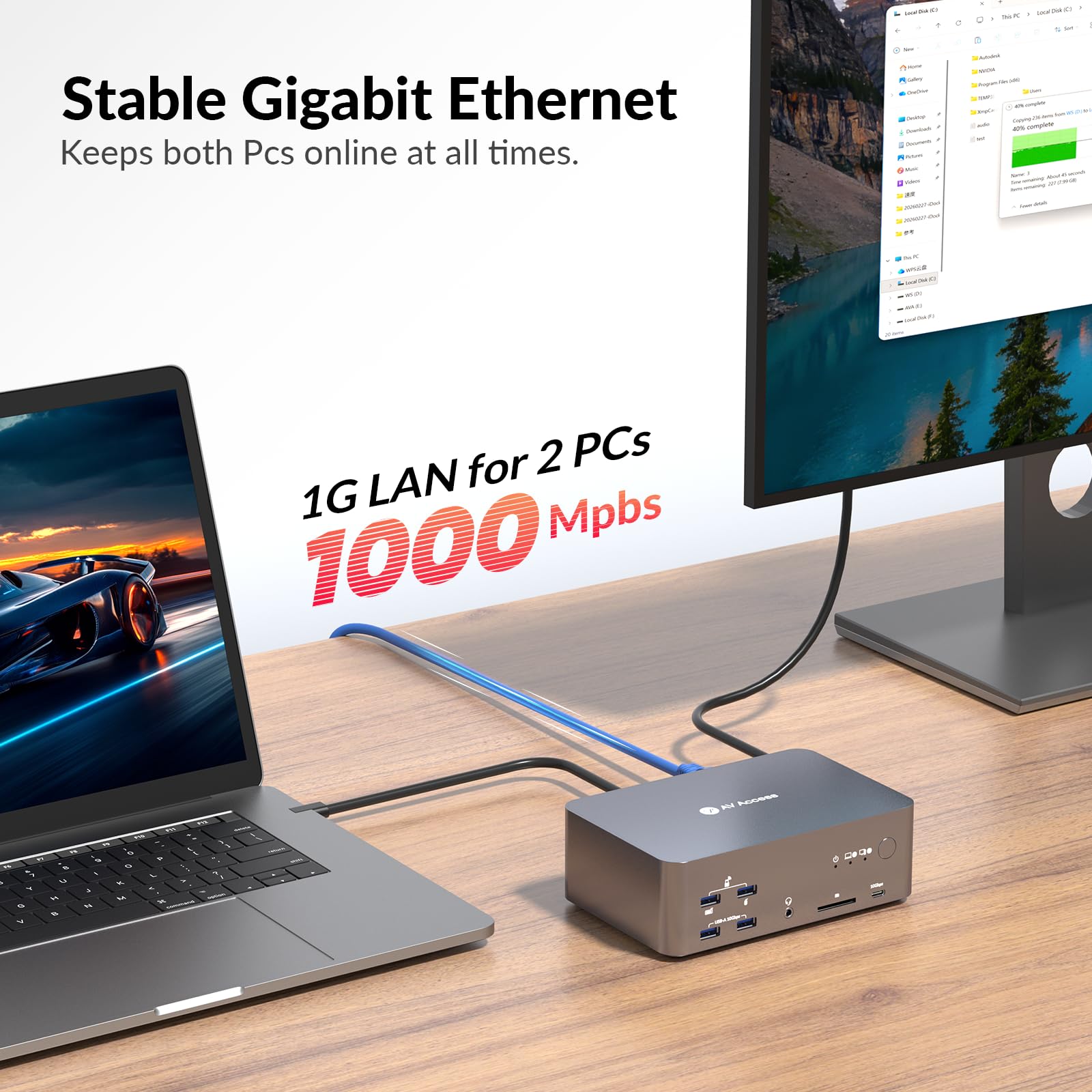 AV Access 8K KVM Switch 3 Monitors 2 Computers, Laptop + Desktop KVM Docking Station, 100W PD, GbE, 2xUSB 3.2 10Gbps USB C Hub, SD Reader & Remote Switcher for HP, Dell, Chromebook, PC, and More