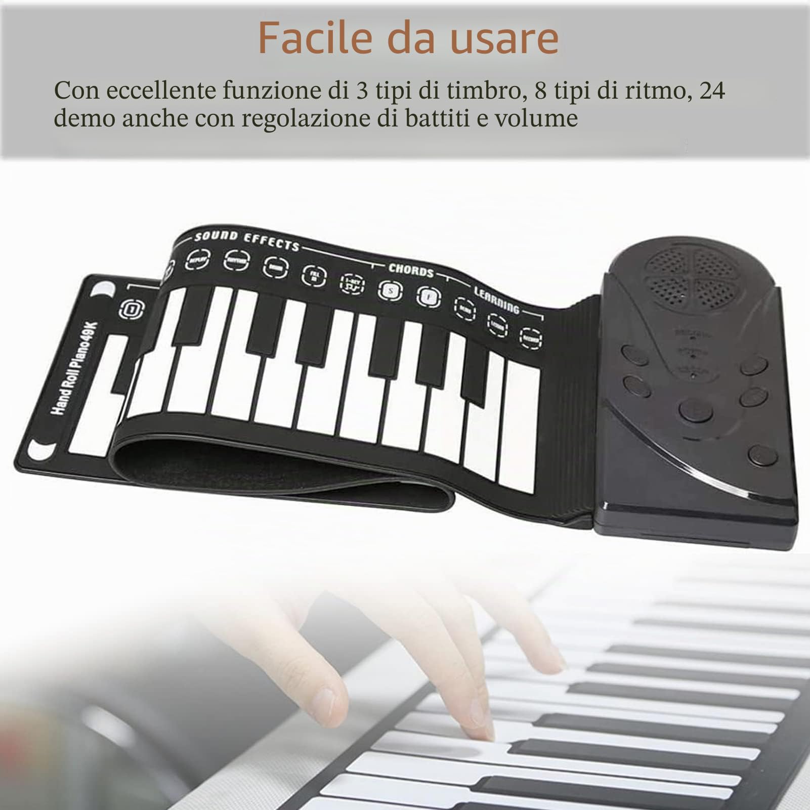 Movkzacv - Pianoforte pieghevole, elettronica ​pianoforte con altoparlante stereo integrato, portatile 49 tasti mano rullo piano morbido ​silicone flessibile Tastiera per bambini e principianti