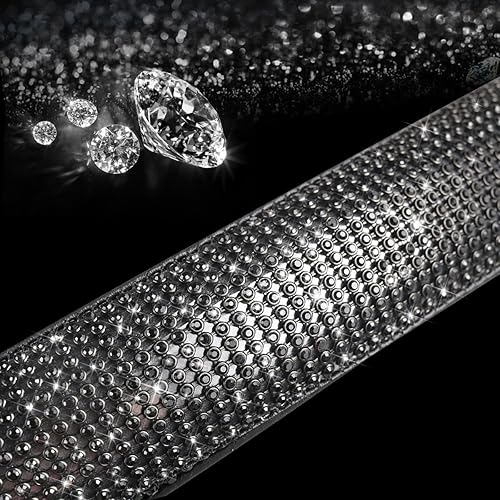 Miniatura 4 de Funda para volante de piel con diamantes de imitación brillantes, ajuste universal de 15 pulgadas, protector de volante de automóvil para mujeres y