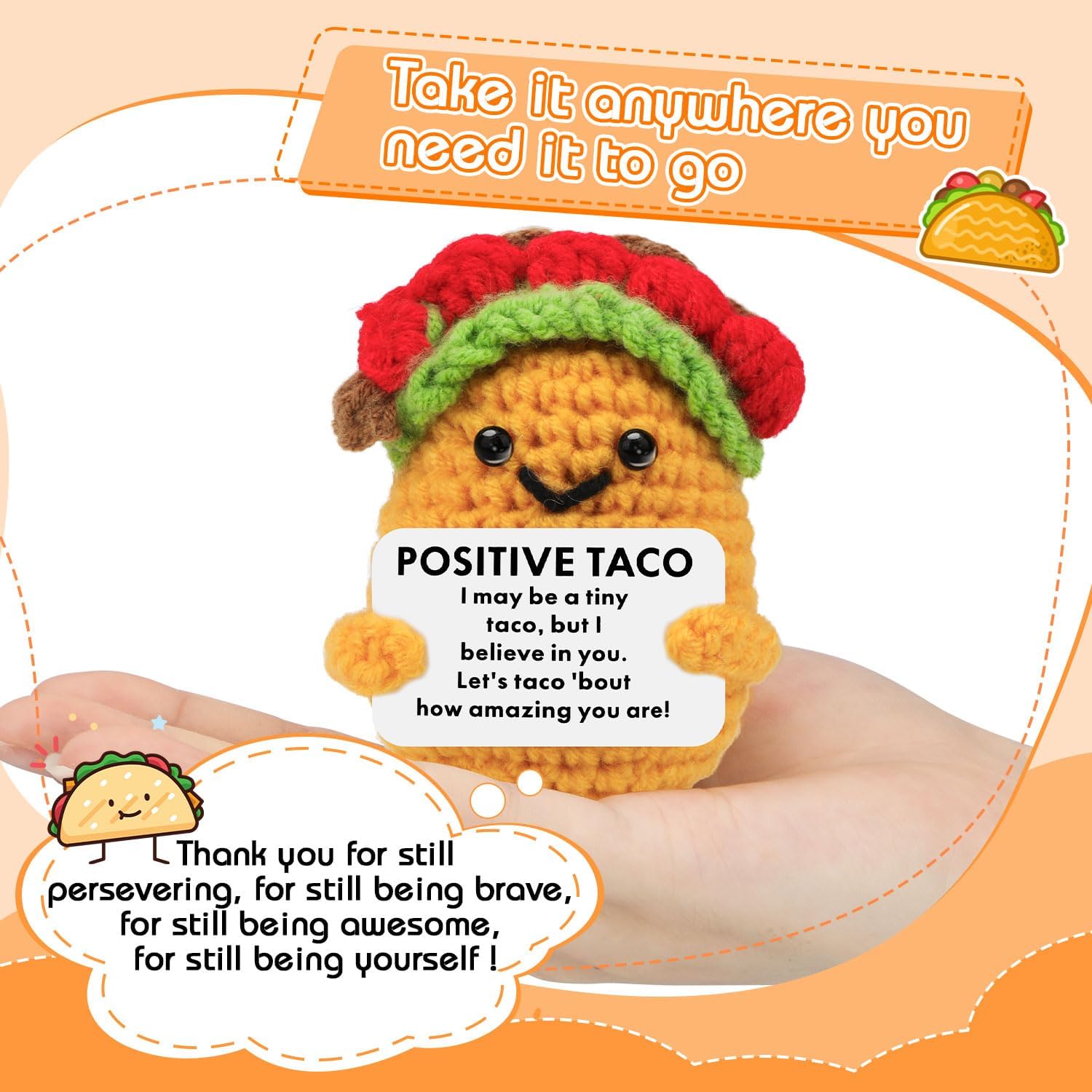 Positive Taco,Handmade Positive Taco Plush for Women,Emotional Support Crochet for Girlfriend Sisters Friends - Image 2