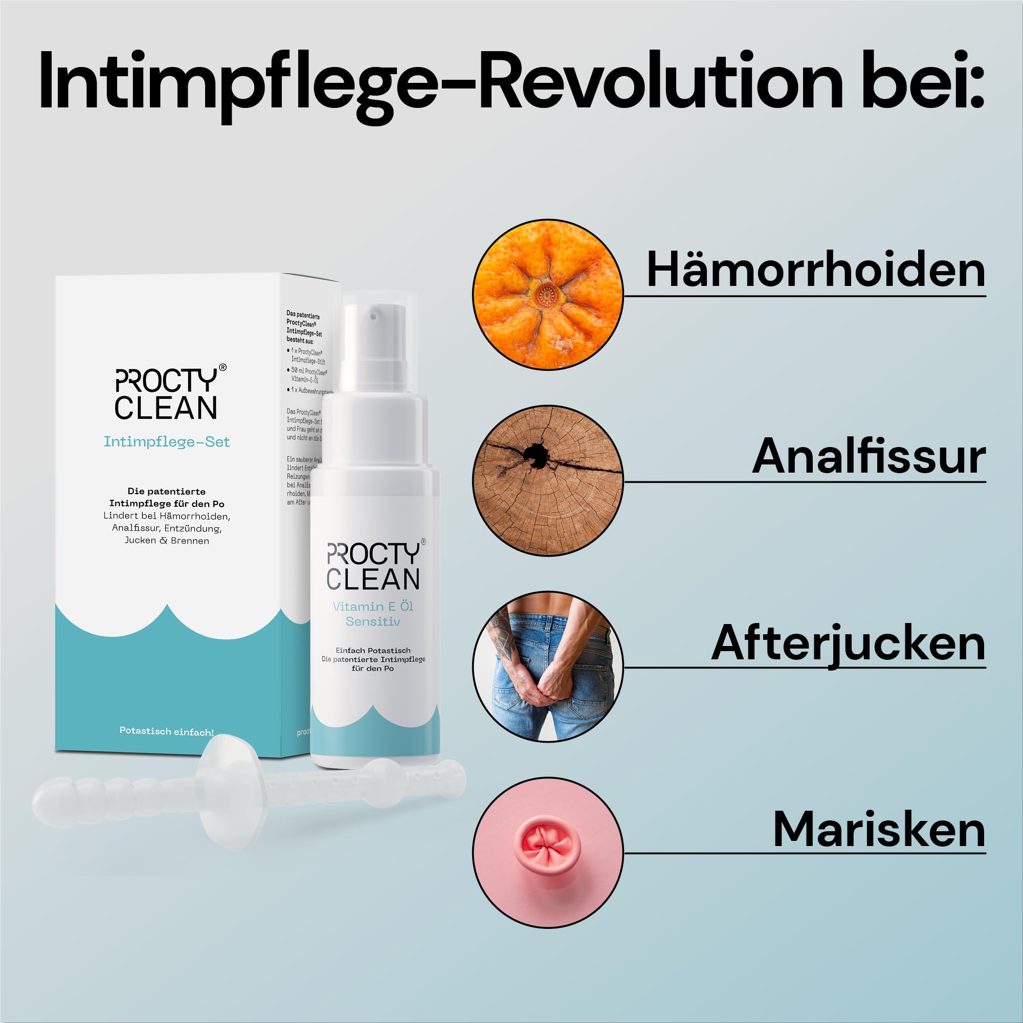 ProctyClean PoBox - Inftimpflege und Hygiene für den Po im Wohlfühl-Paket | Tägliche Pflege, Hilfe bei Hämorrhoiden, Analfissuren, Jucken, Brennen, statt feuchtem Toilettenpapier, auch als Geschenk