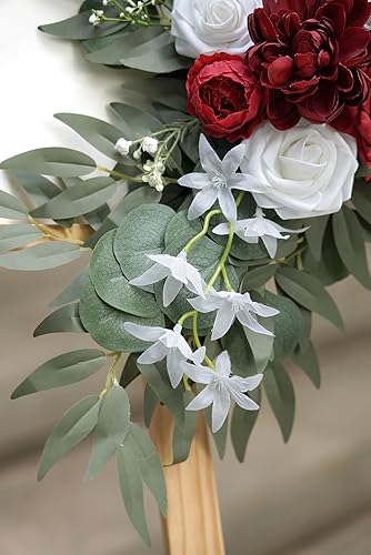 Miniatura 9 de Juego de 2 guirnaldas de flores artificiales para bodas, letreros de bienvenida, decoraciones florales, flores rojas para arco de boda para