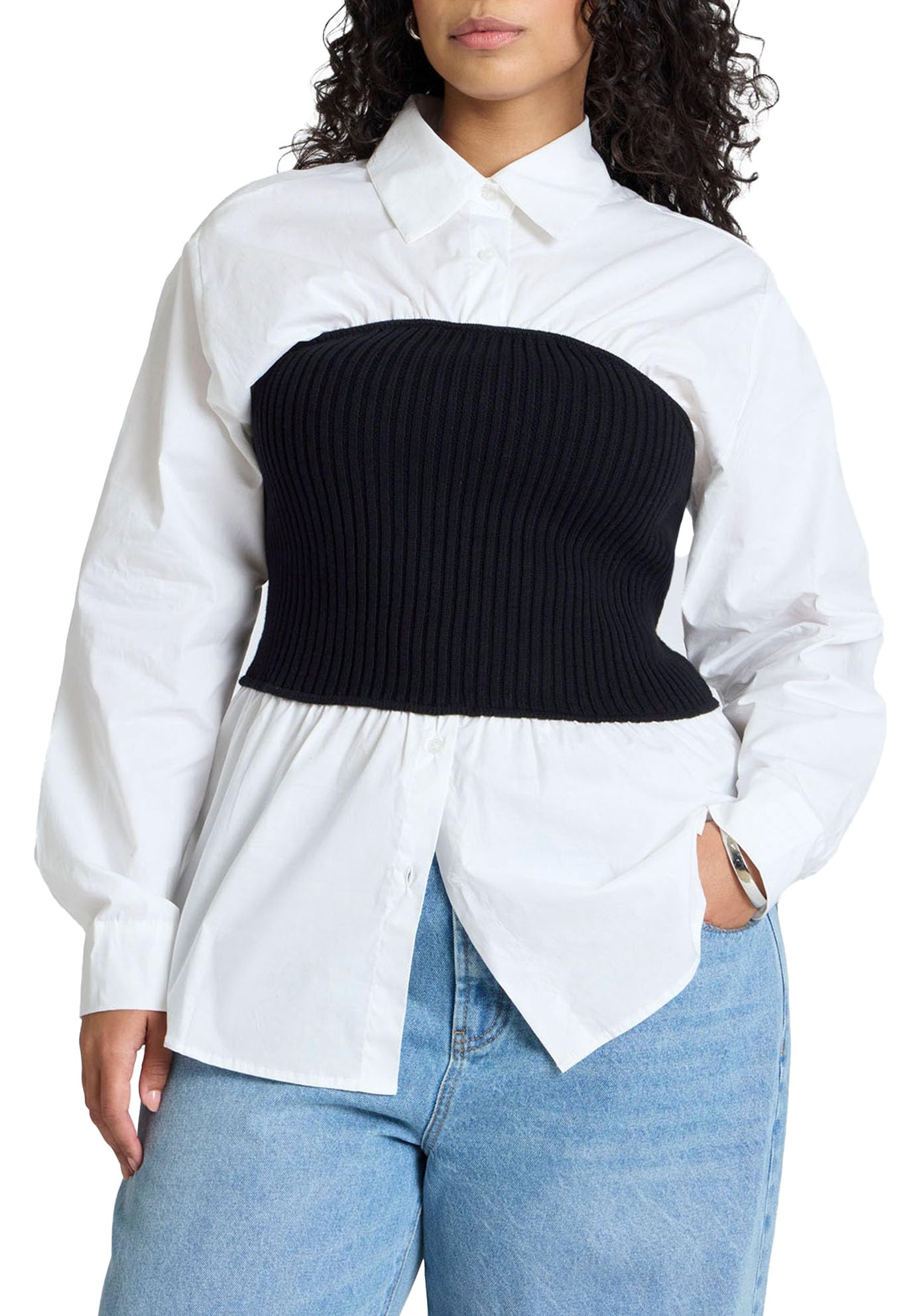 ELOQUII Womens Plus Size Sweater Tube Twofer Top