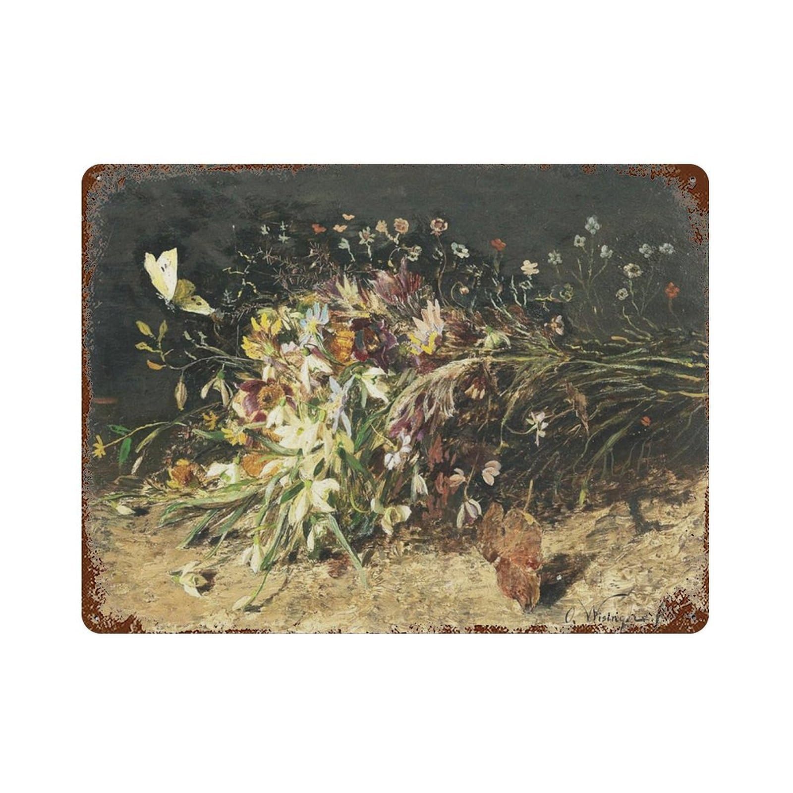 xiaoxiaoshen Vintage Wildflower Still Life Painting_ Butterfly Botanical Wall Decor Art Metal Tin Poster Modern Home Decor Art Home Bar Shop Decorations Vintage Sign 30x40cm