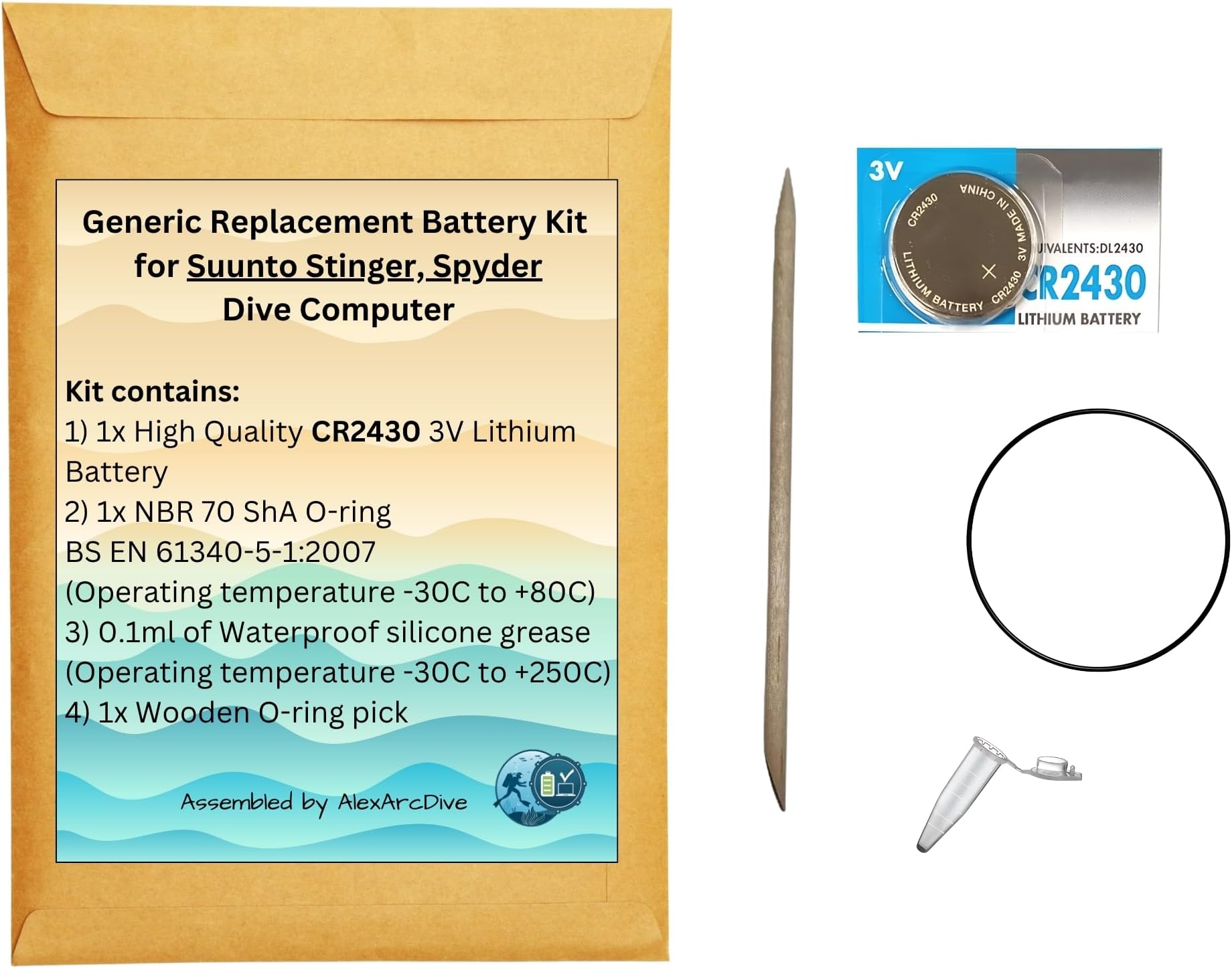 Replacement Battery Kit for Suunto Stinger/Spyder Dive Computer, Spare Service Set, assembled by Alex Arc Dive