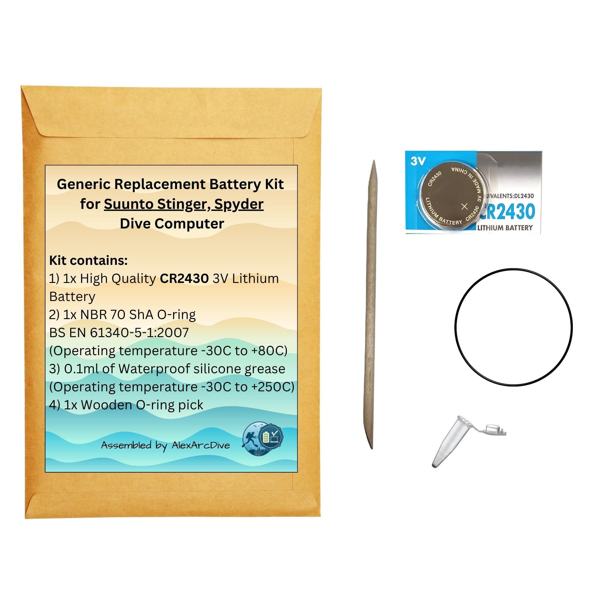 Generic Replacement Battery Kit for Suunto Stinger/Spyder Dive Computer, Spare Service Set, assembled by Alex Arc Dive