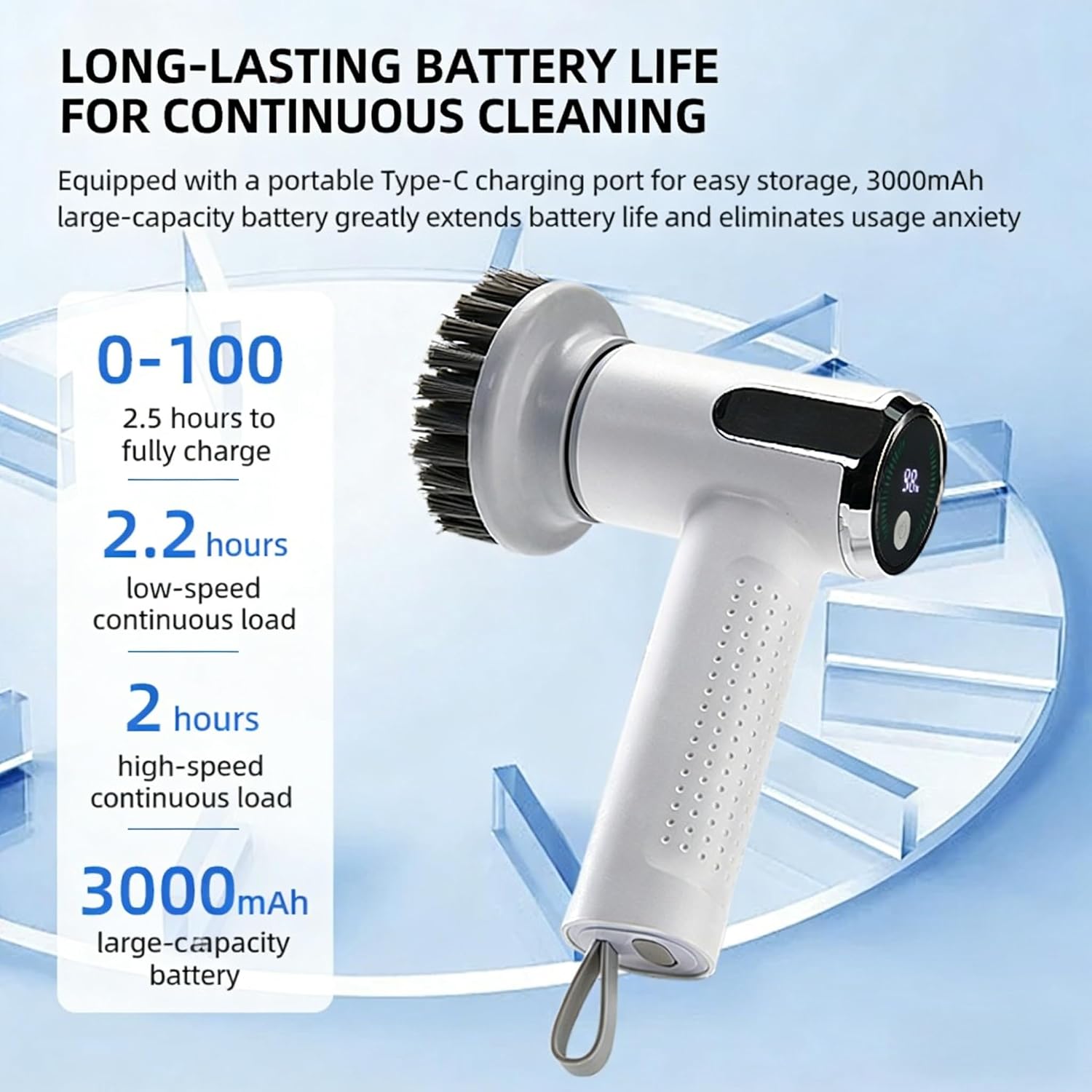 Egg Washer with Electric Brush - Rechargeable Egg Cleaner for Fresh Eggs, with Battery Level Display, 2 Speed Settings, 3 Replaceable Heads, Ideal for Tough-Skinned Vegetables