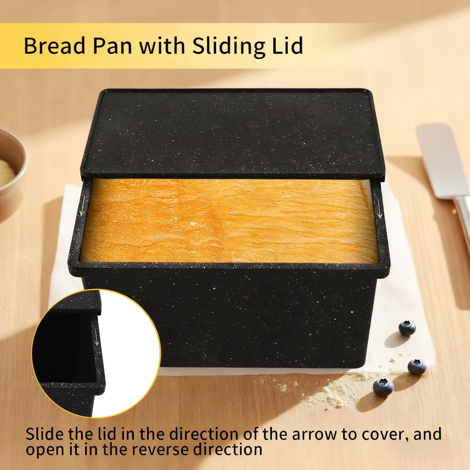 Kastenform für selbstgemachtes Brot, antihaftbeschichtet, tiefe Backform mit Deckel, ofenfest, strapazierfähig für Sauerteig und Sandwich, 20,3 x 10,2 cm, gesprenkelt schwarz