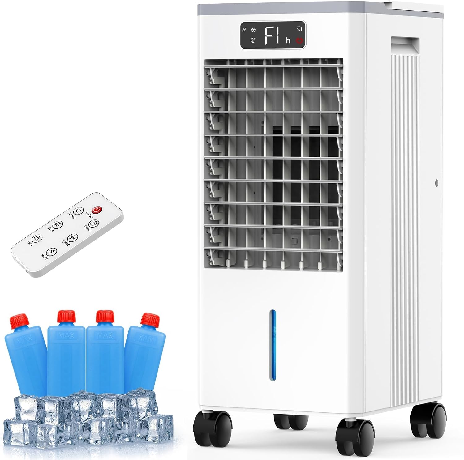 Swamp Cooler, 3-in-1 Evaporative Air Cooler with Remote, 2-Gal Tank, Quiet Windowless Portable Air Conditioner with 4 Modes & 3 Speeds, Oscillating Cooling Fan for Bedroom, Office, Dorm & Small Spaces