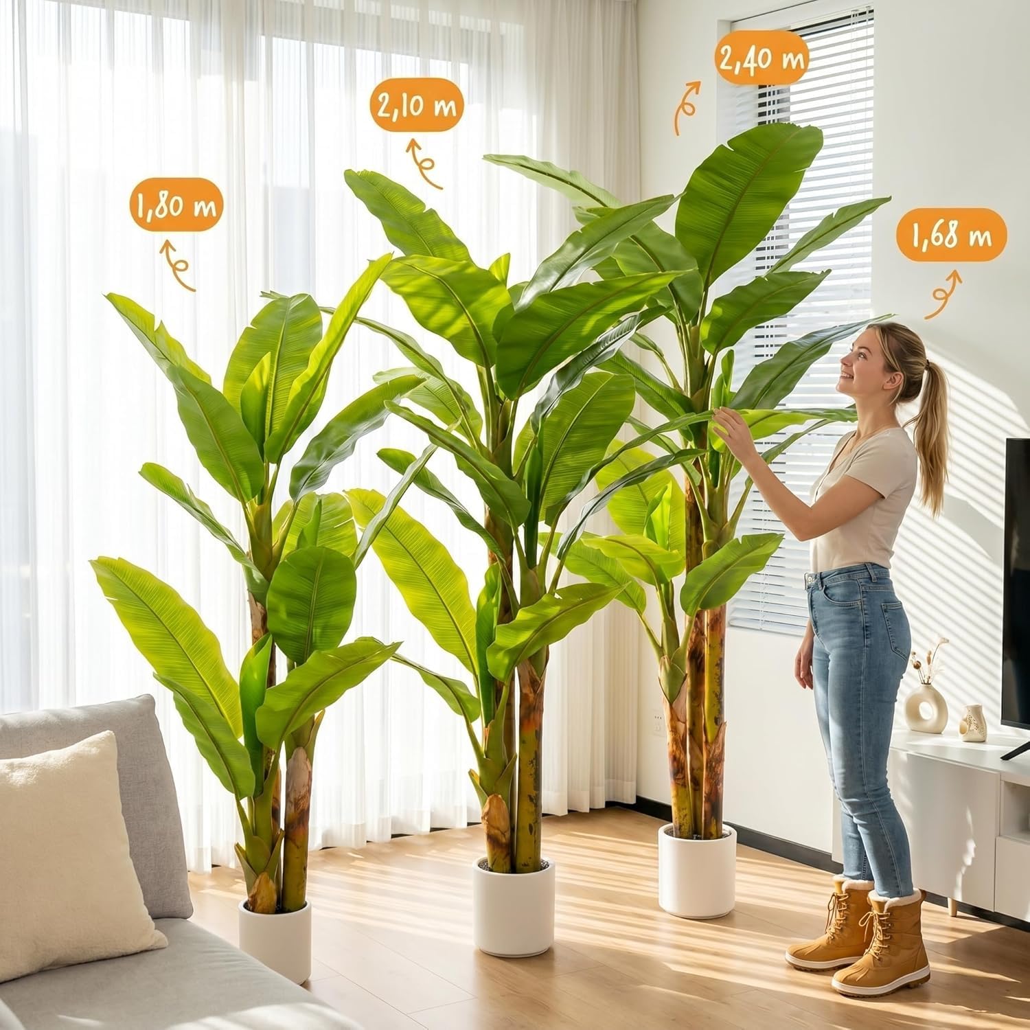 Künstlicher Bananenbaum 180cm groß Künstliche Bananenpalme wie echt Kunstpflanze XL Zimmerpflanze für Wohnzimmer Deko Real-Touch Blätter Großer Kunstbaum Büro Haustierfreundlich Dekopflanze