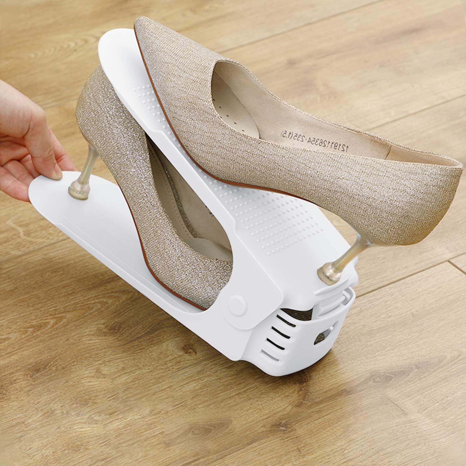 LARS360 Schuhstapler Set 30 Stück Schuhhalter Verstellbare Schuhregale aus weißem Kunststoff Schuh-Organizer 3 Höhenoptionen Platzsparend rutschfest