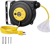 Vista 24 de VEVOR Carrete de cable de extensión retráctil, 65 pies, cable de alimentación resistente 12AWG/3C SJTOW, con toma triple iluminada, interruptor