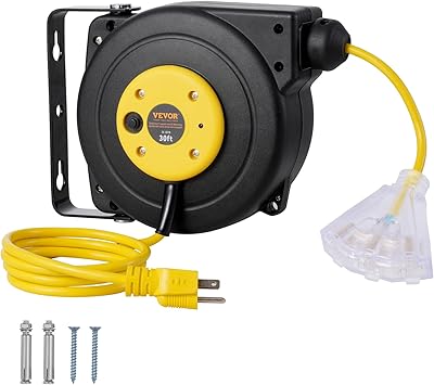 Enrouleur De Câble Rétractable 50 Pieds (15m) – 12AWG – Triple Prise – Neuf