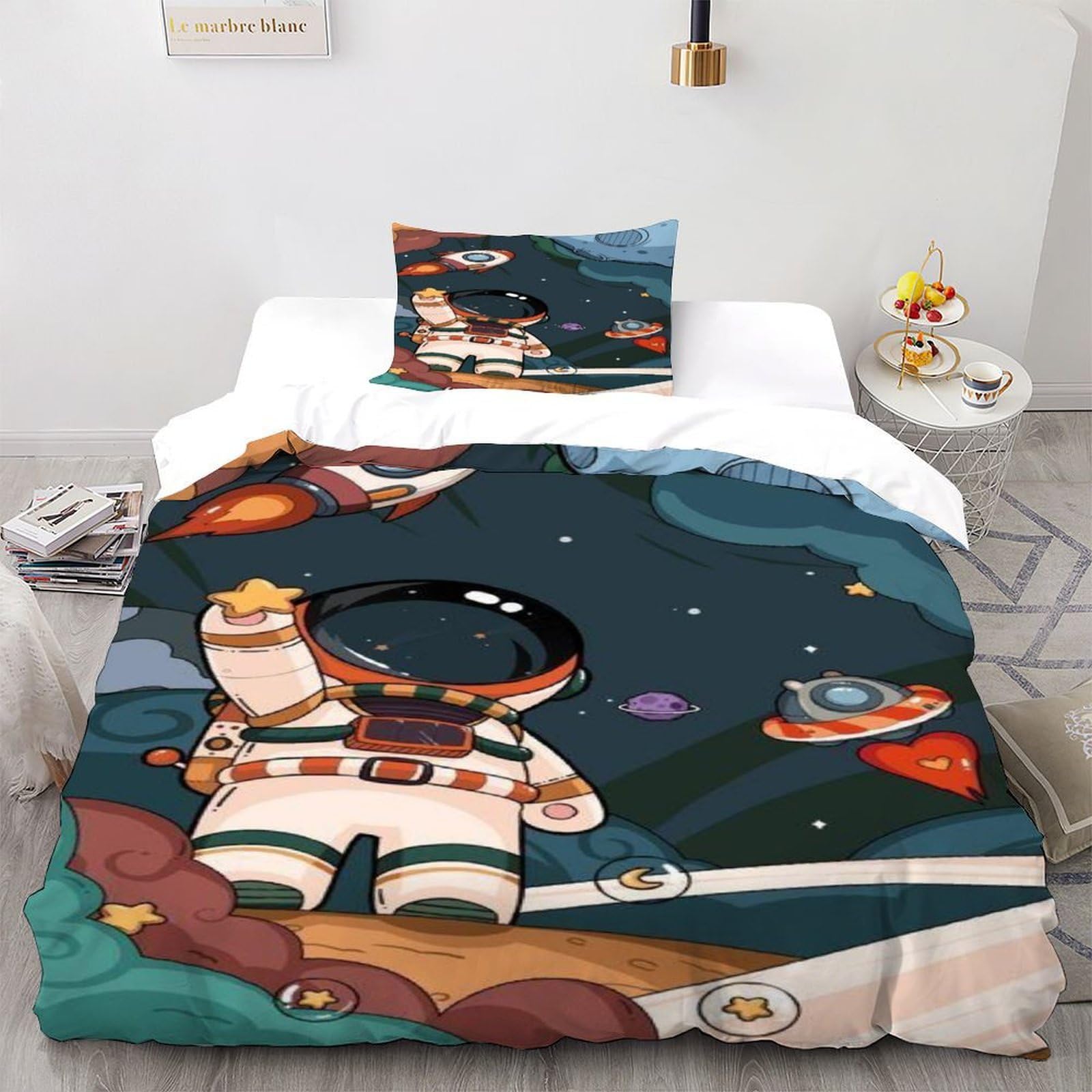 Housse de couette espace 135x200cm microfibre 3D astronaute avec taie