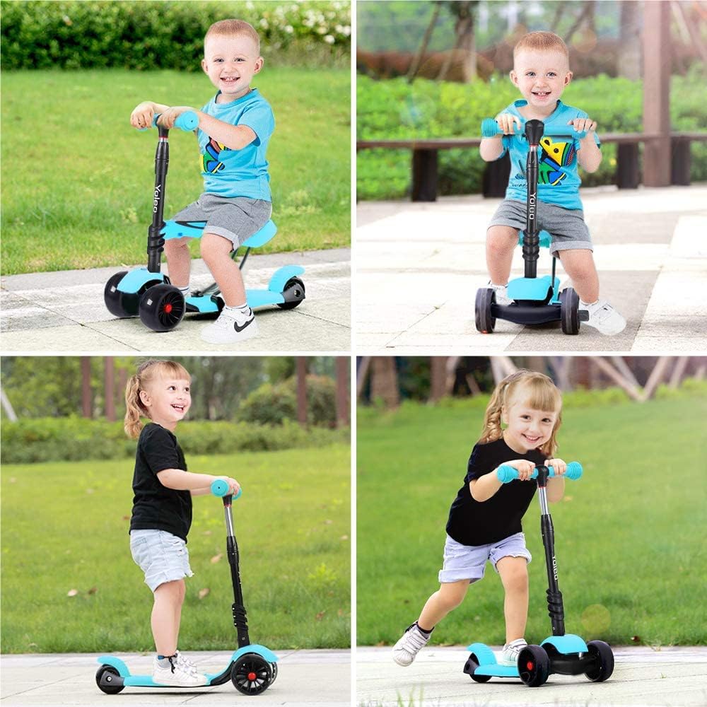 YOLEO 3-in-1 Kinder Roller Scooter mit Abnehmbarem Sitz, PU Räder, Höheverstellbare Lenker für Kleinkinder Jungen Mädchen ab 2 Jahre
