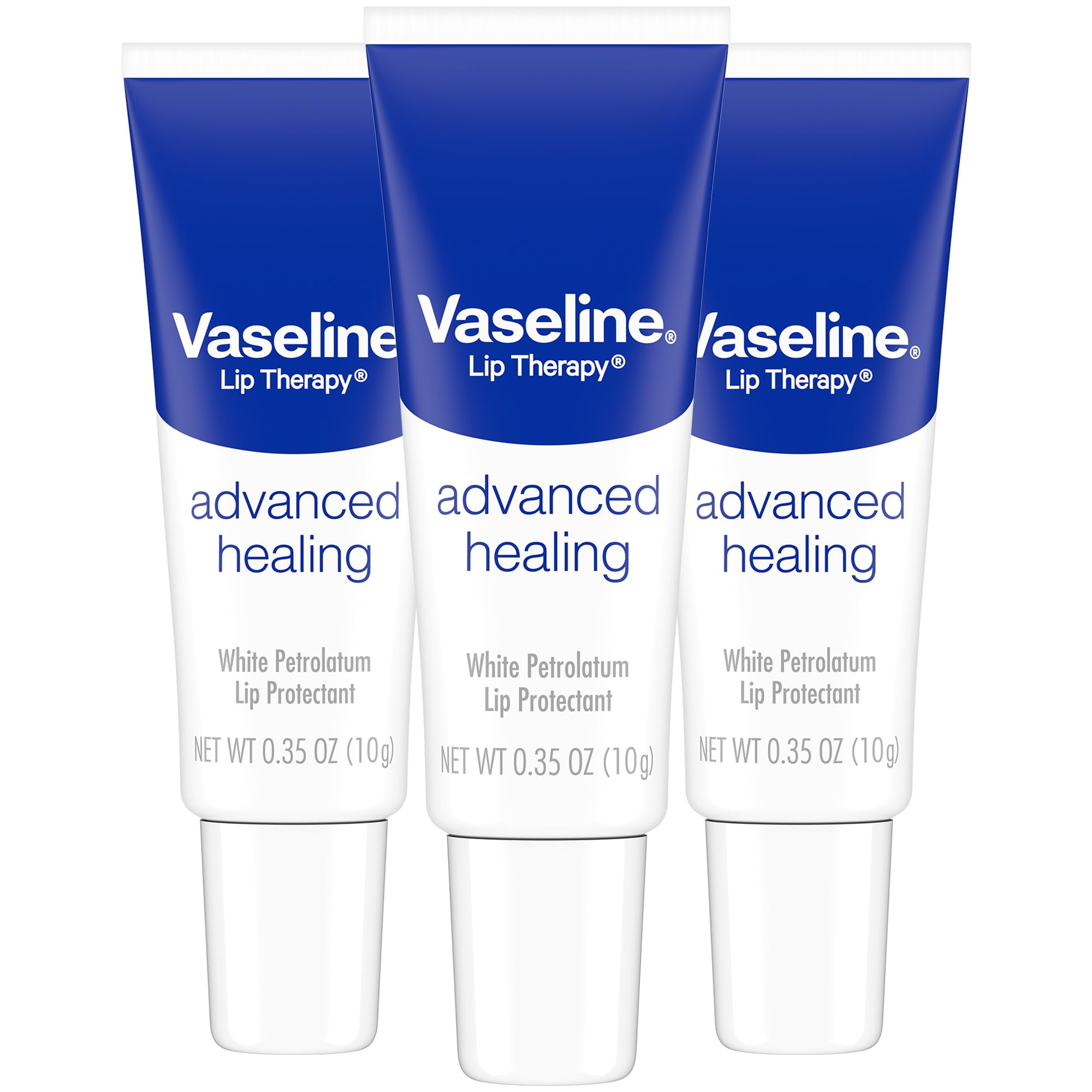 Vaseline Lip Therapy Advanced Healing 3-Pack – White Petroleum Moisturizing Lip Balm for Extremely Dry Lips, 0.35 Oz Ea