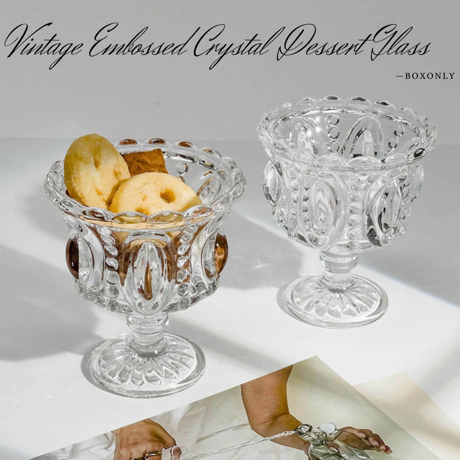 Amazon.com | Boxonly Clear Crystal Dessert Goblet Set of 2