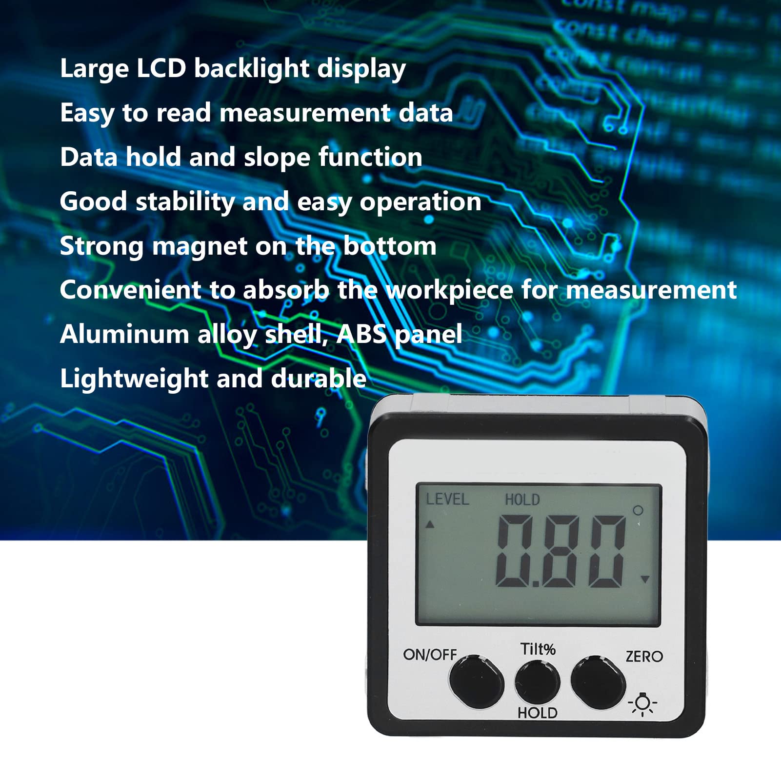 FLEXMAN Digital Angle Finder, LCD Display Digital Electronic Level and Angle Gauge, 4 X 90° Measuring Range, Woodworking Magnetic Bevel Gauge