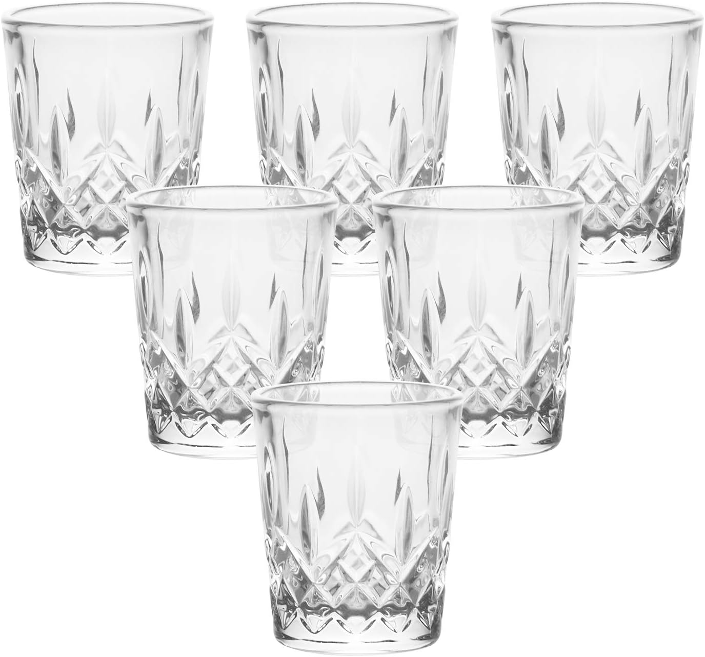3021.01 Carved Patterns Shot Glasses, 1.7 OZ, Set of 6, Clear, JY001