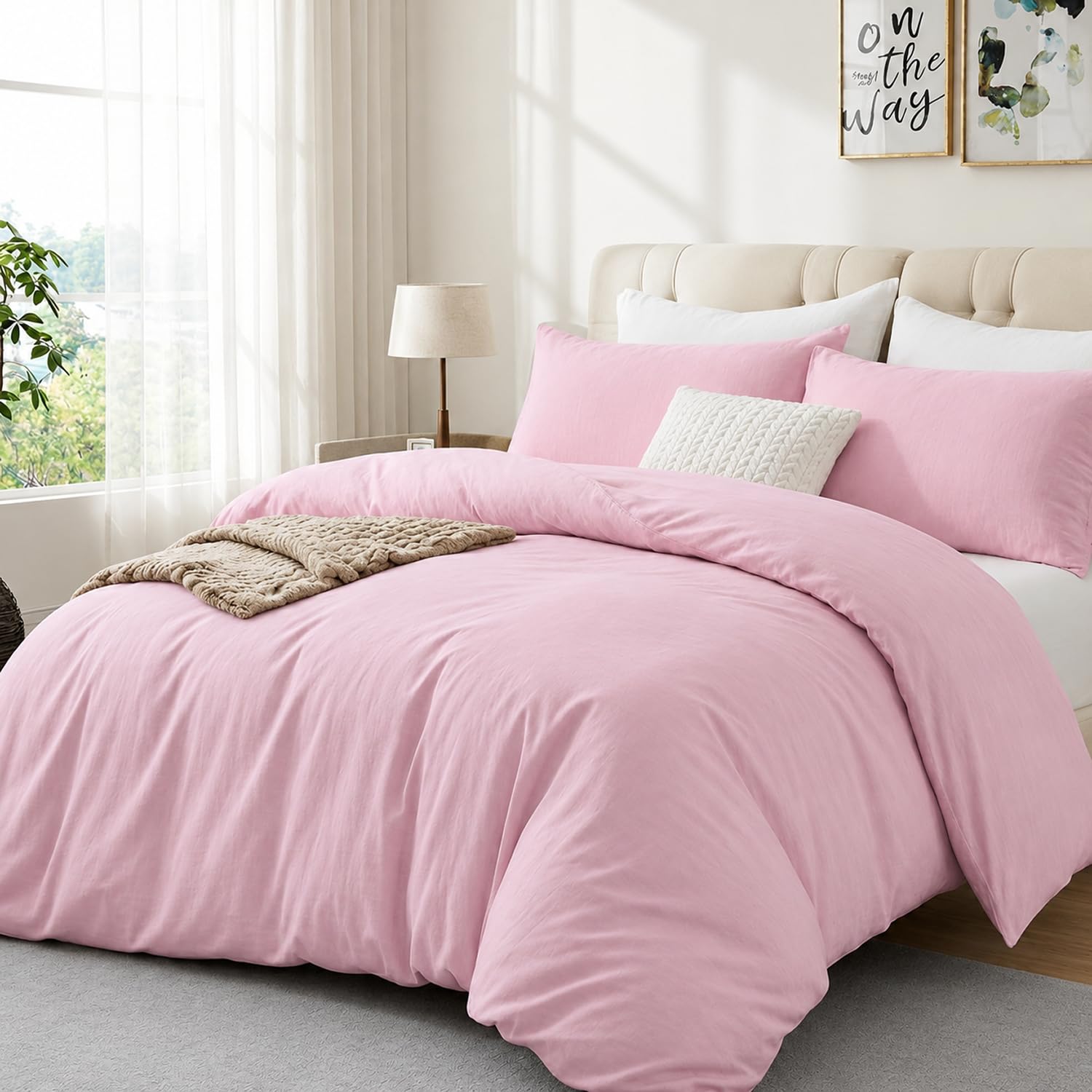 Luxe Dreams 100% Cotton King Duvet Cover Set with 2 Pillowcases, Luxury Soft Bedding Duvet Covers Baby Pink, Premium Cotton Quilt Cover 220x225 cm โ image 1