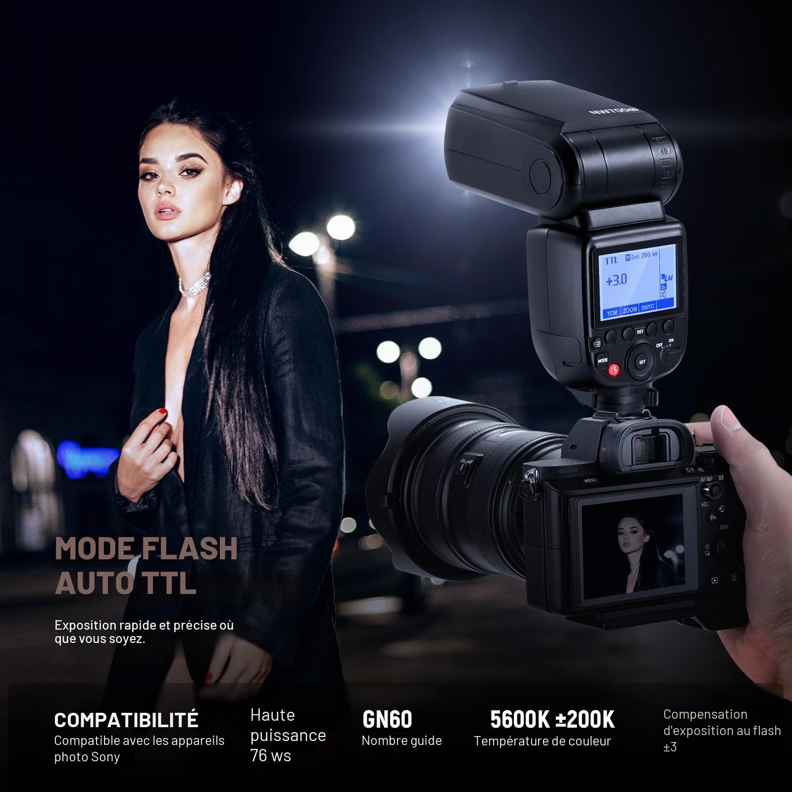NEEWER NW700-S Flash GN60 TTL Speedlite Compatible avec Sony DSLR Caméras, 1/8000s Haute Vitesse Sync Speedlight, Sortie 1/1-1/256, Fonction TCM, 230 Flash de Puissance Totale, 0,1-2,7s Recyclage