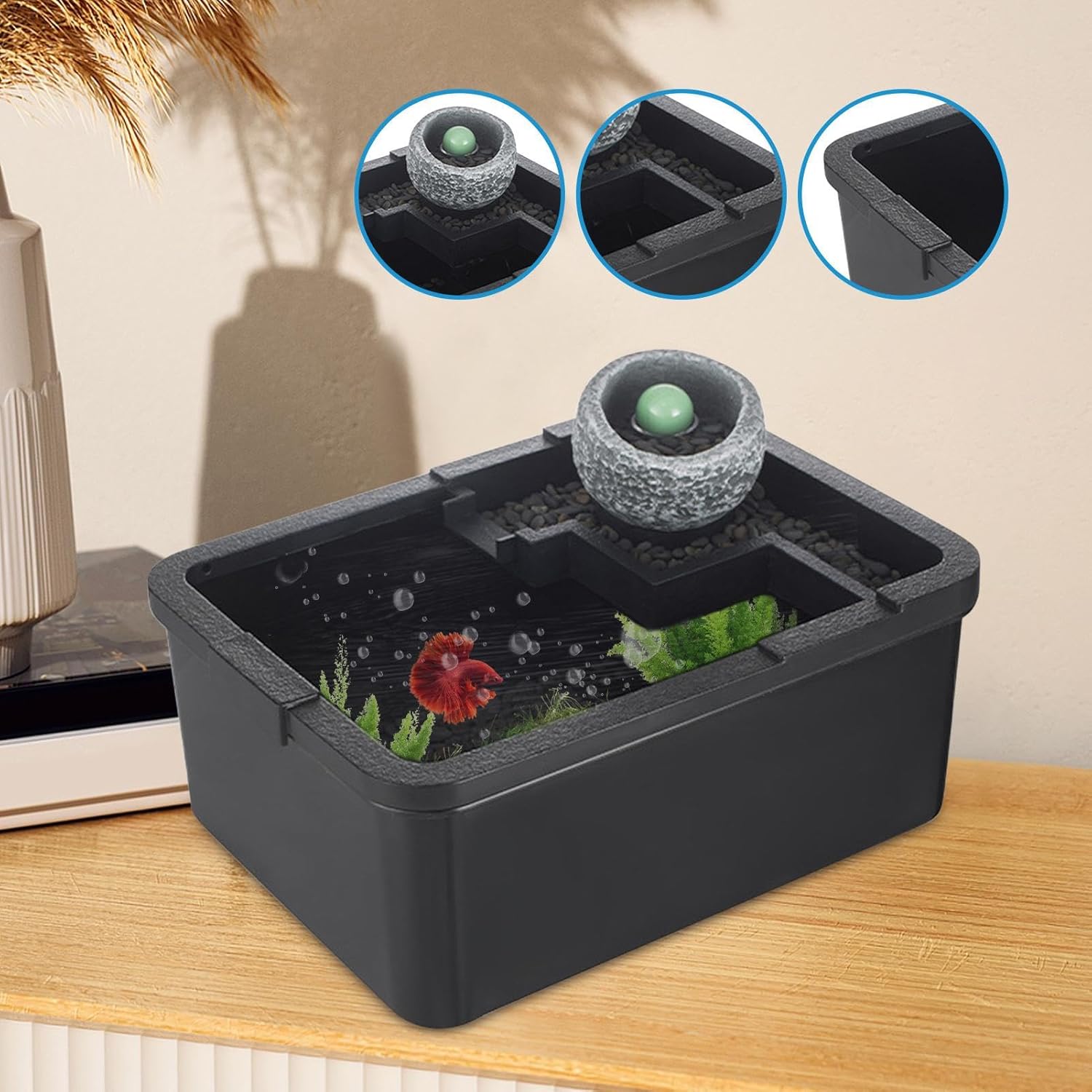Small Fish Tank,Quiet Tiny Landscape Decor with LED Light and Pump | Small Fish Aquariums | for Betta Shrimp Jellyfish Aquaponics Desktop Hospital Bookshelf Studio Bedroom