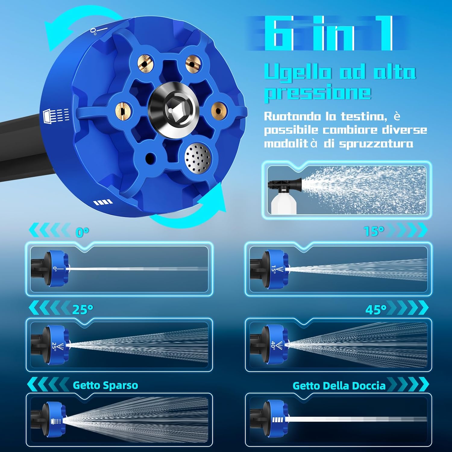 Idropulitrice a Batteria, Idropulitrice Portatile con 6 In 1 Ugello, 928PSI Idropulitrice Senza Fili con 2 Batterie da 21 V, Idropulitrice a Batteria Ricaricabile per L'irrigazione, Pulizia (Nero) - Immagine 3