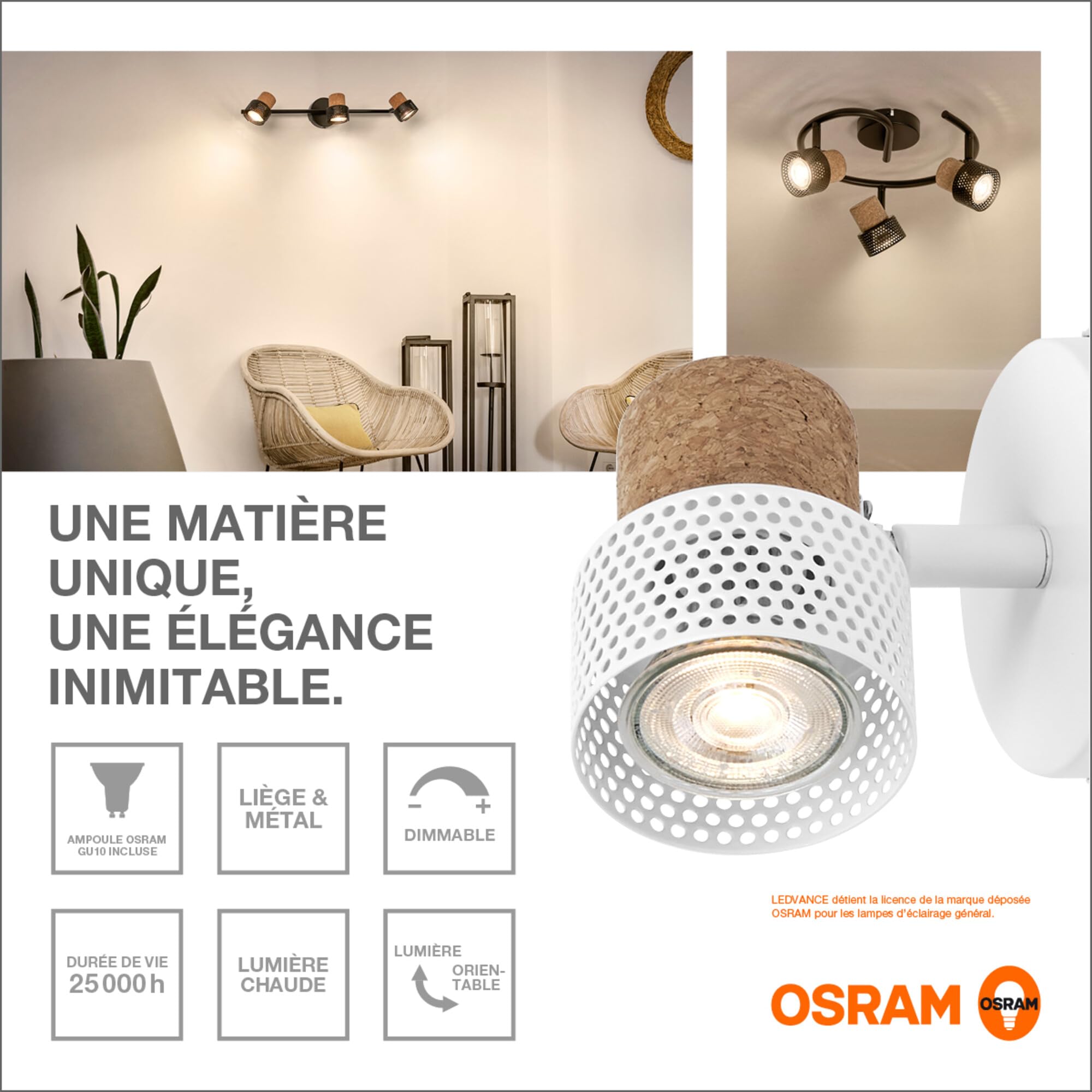 LEDVANCE Decor Spot Cork 3X3.4W 927 GU10 WT LEDV, 10.2 W, White