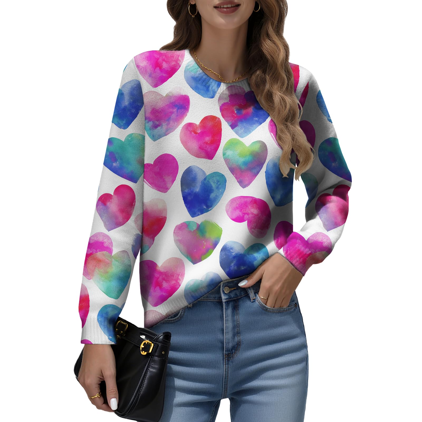 LIZALIG Womens Long Sleeve Print Pullover Sweater Round Neck Relaxed Fit Soft Comfortable Chic Fall Fashion Trendy