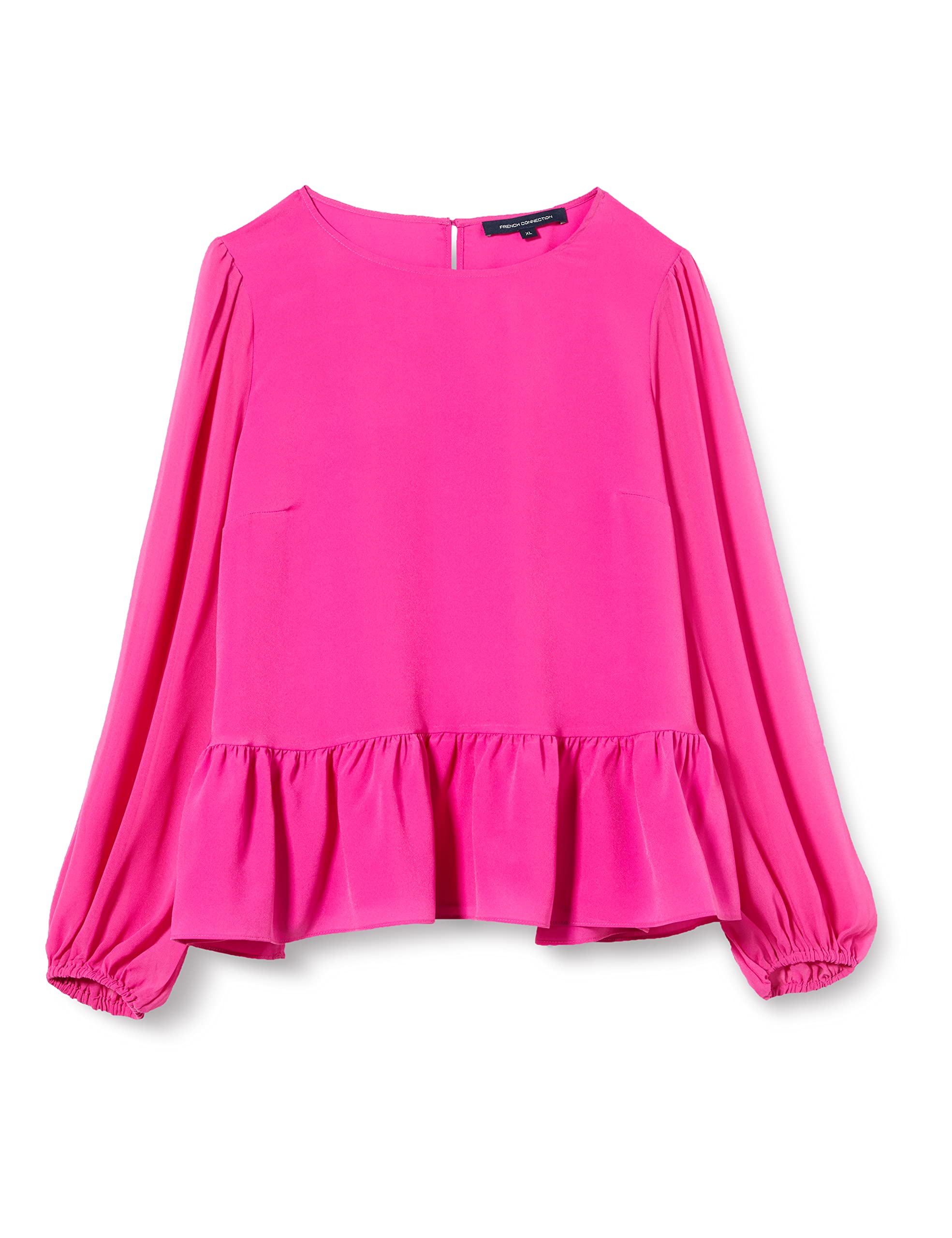French Connection Women's Crepe Light Georgett Peplum Top Blouse, Wild Rosa, L