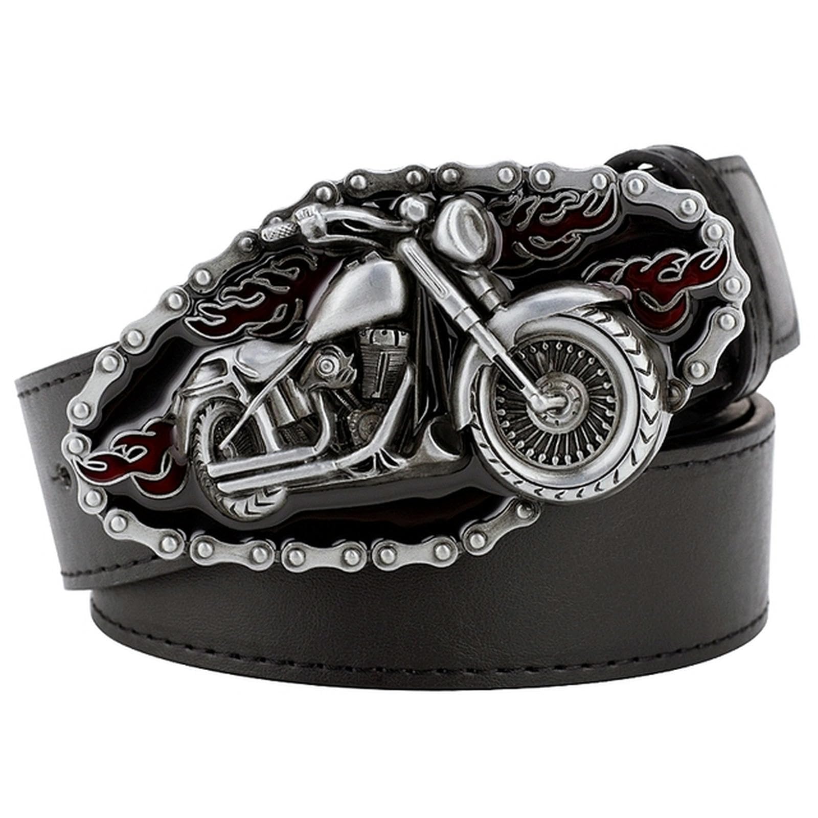 VOIV Crâne Heavy Moto Casual Hommes Ceinture En Cuir Flamme Moto Cruiser Rider Style Métal