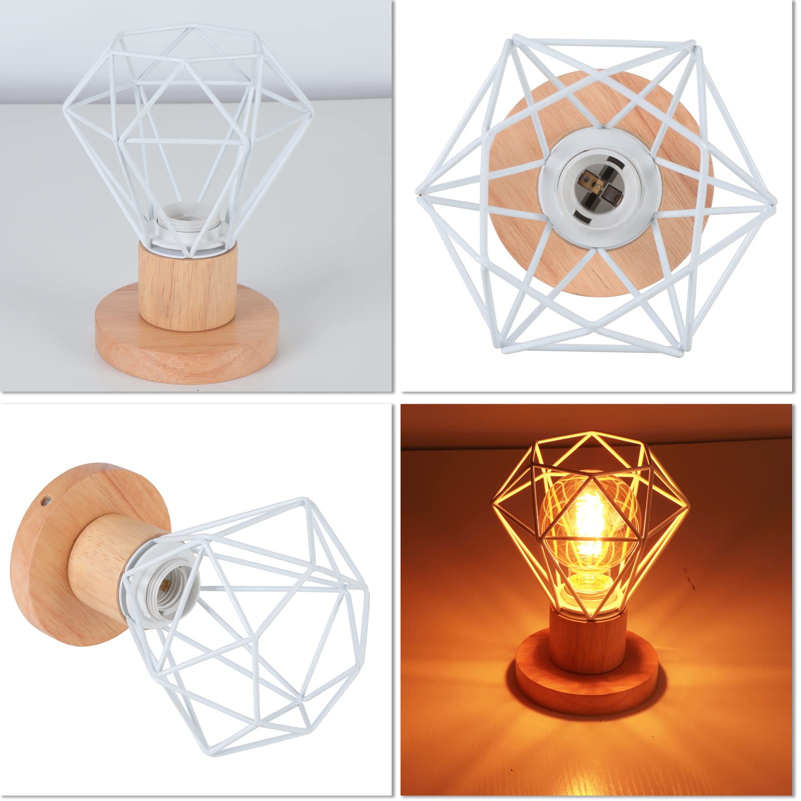 Plafonnier Vintage, Suspension Luminaire Industrielle E27 Lustre Abat-jour en Métal et Bois Ø160mm Rétro Pour Salon Cuisine Chambre (2pcs)
