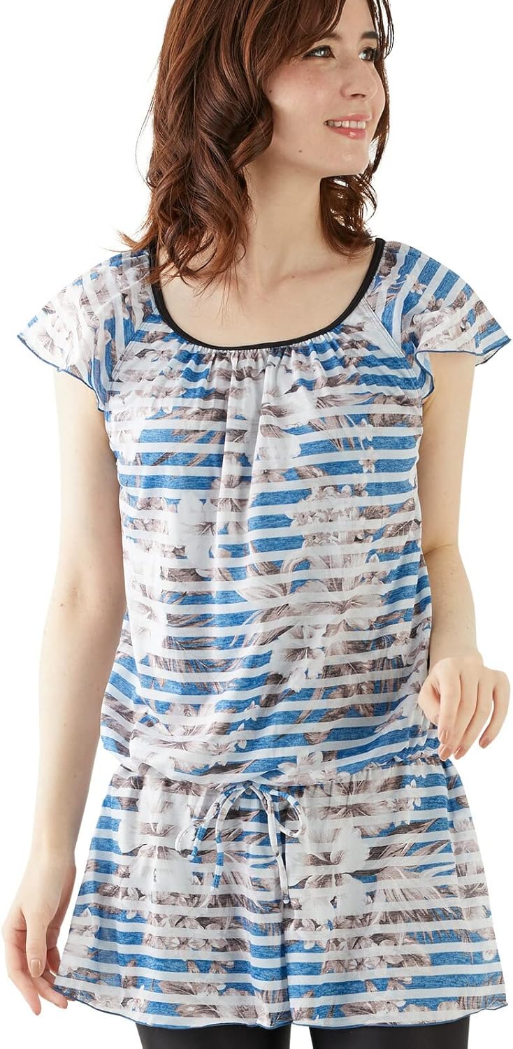 YUMEHAN] 体型隠し 水着 ブラウジングタイプB アロハ柄 13L レディース 水着リメイクタンキニ