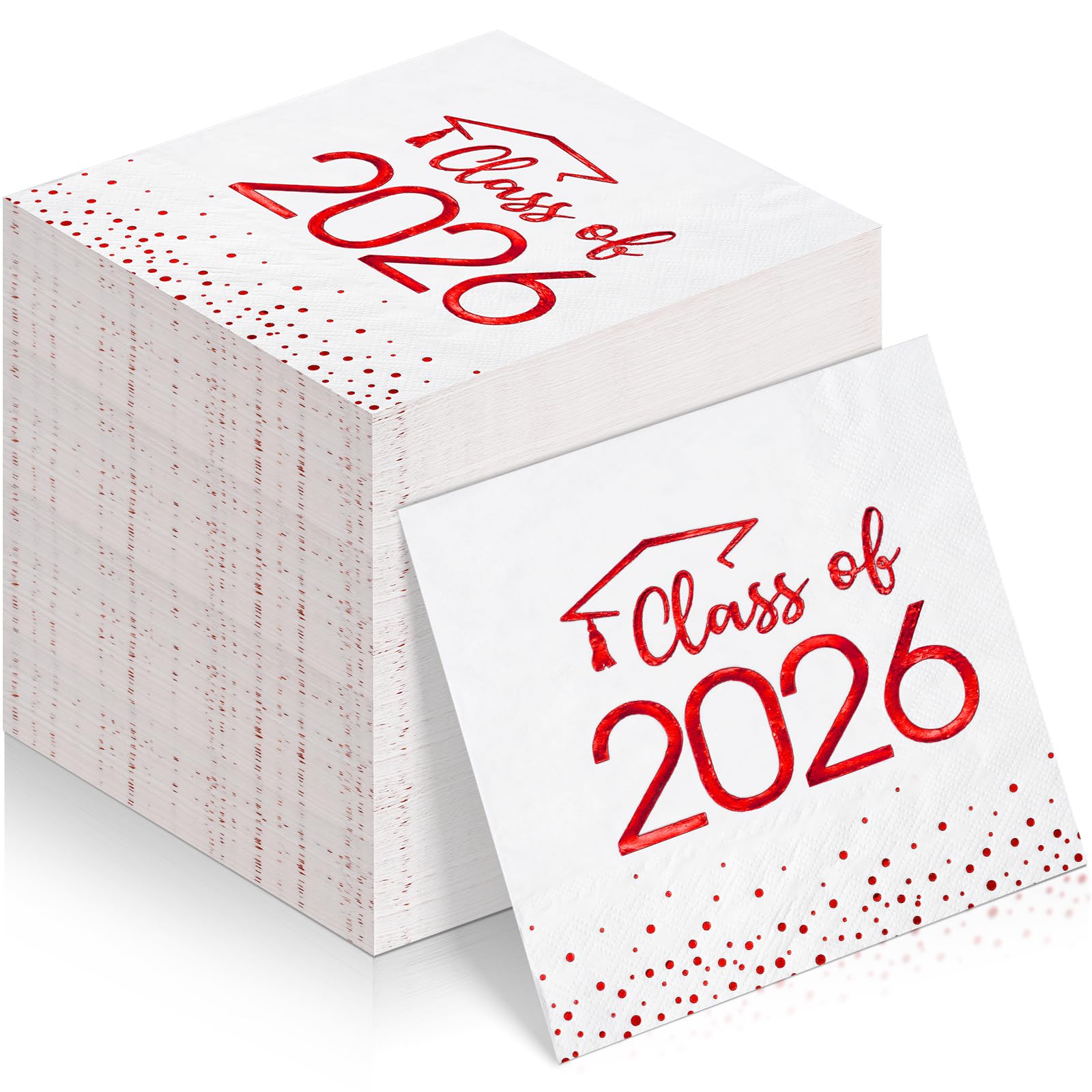 100Pcs Class of 2026 Graduation Napkins, Disposable Congrats Grad Paper Cocktail Napkins Square Foil Dot Hand Towels for 2026 School University