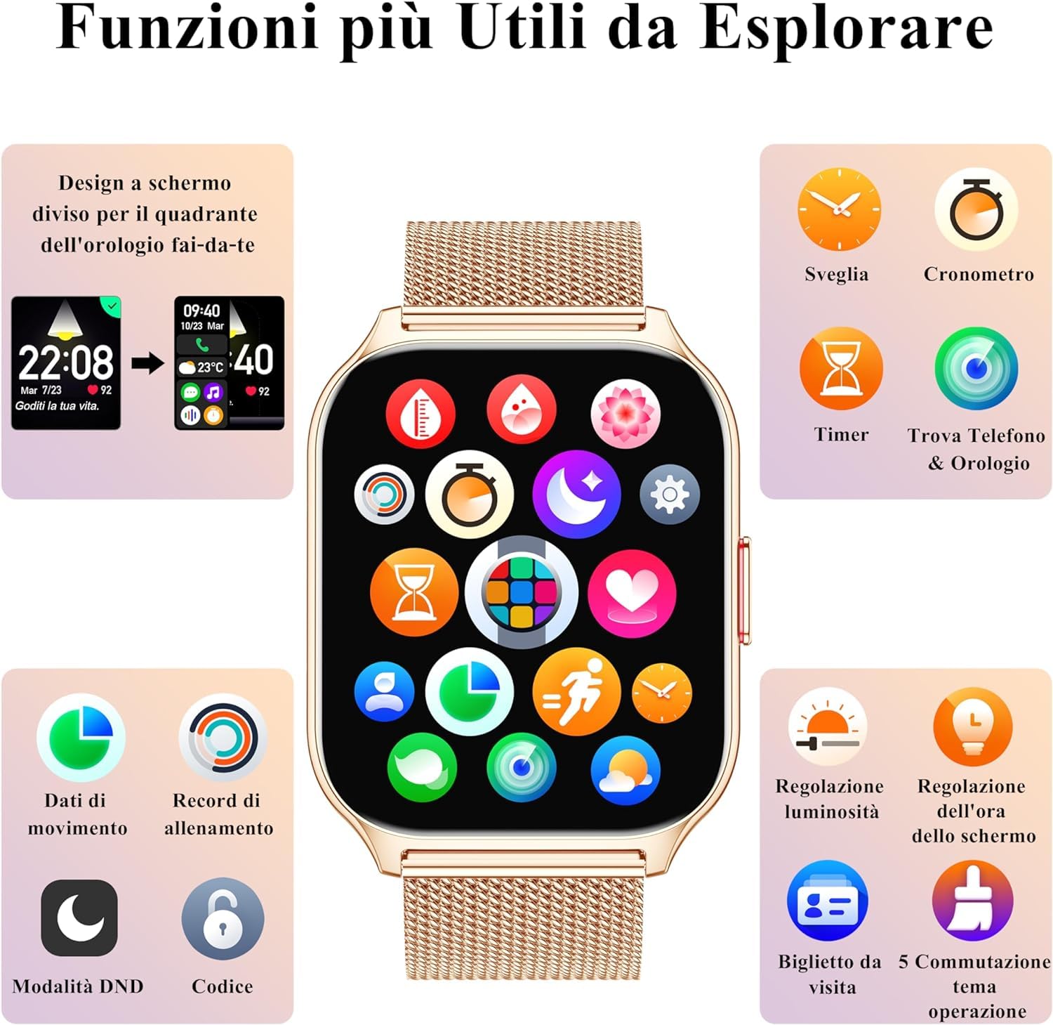 Popglory Smartwatch, Uomo Donna Effettua/Risposta Chiamate Orologio, 100+ Modalità Sportive Fitness, SpO2/Pressione Sanguigna/Sonno Monitor, 24H Cardiofrequenzimetro, Compatibile con iOS/Android