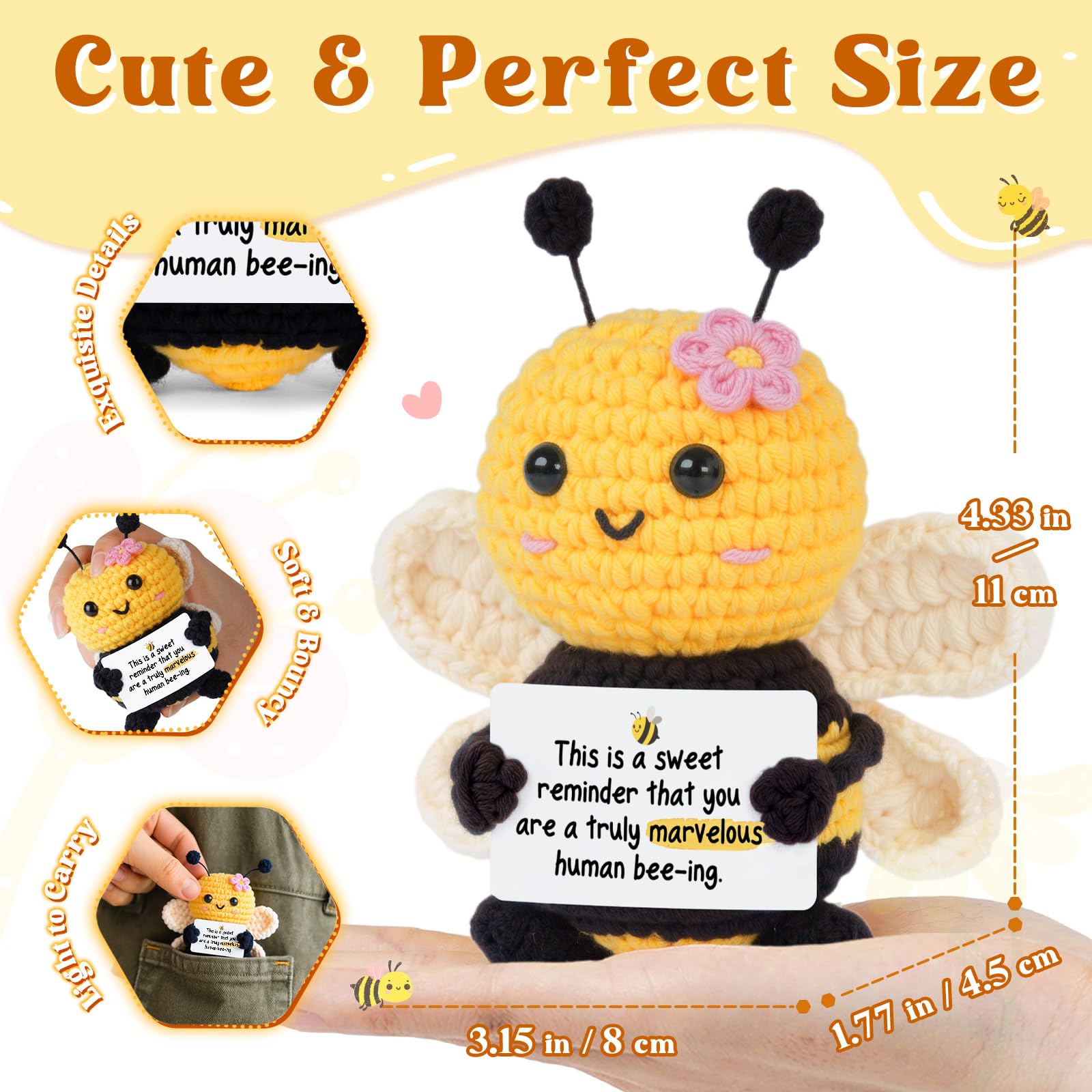 Inspirational Gifts for Women, Encouragement Gifts for Women, Thinking of You, Feel Better, Get Well Soon, Thank You, Positive Gift for Friend Coworker, Cute Positive Bee Decor with Affirmation