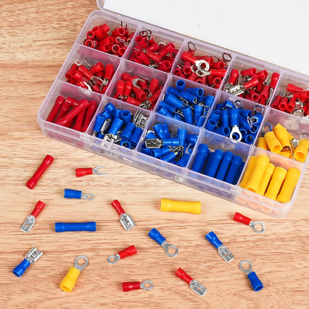 300 Piezas Terminales Eléctricos, 18 Tipos Tener Caja, 0.5-16 mm² Punteras Electricas, Terminales Eléctricos con Aislados, para Engarzar Bricolaje y Industria Electricistas Sistema
