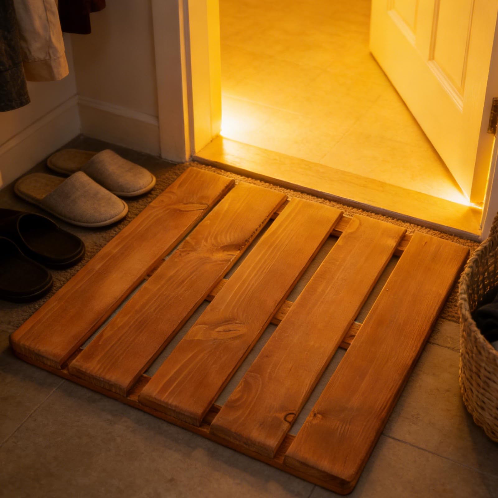 FOMIYES Sauna Holzbodenmatte aus Massivem Holz mit Rutschfester Oberfläche und Erhöhter Struktur Leicht zu Reinigen für Badezimmer und Wellnessbereiche