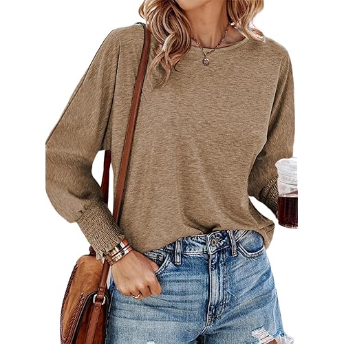 Dokotoo Long Sleeve Tops for Women 2024 Oversized Fashion T Shirts for Women Crewneck Casual Loose Shirts Basic Tee