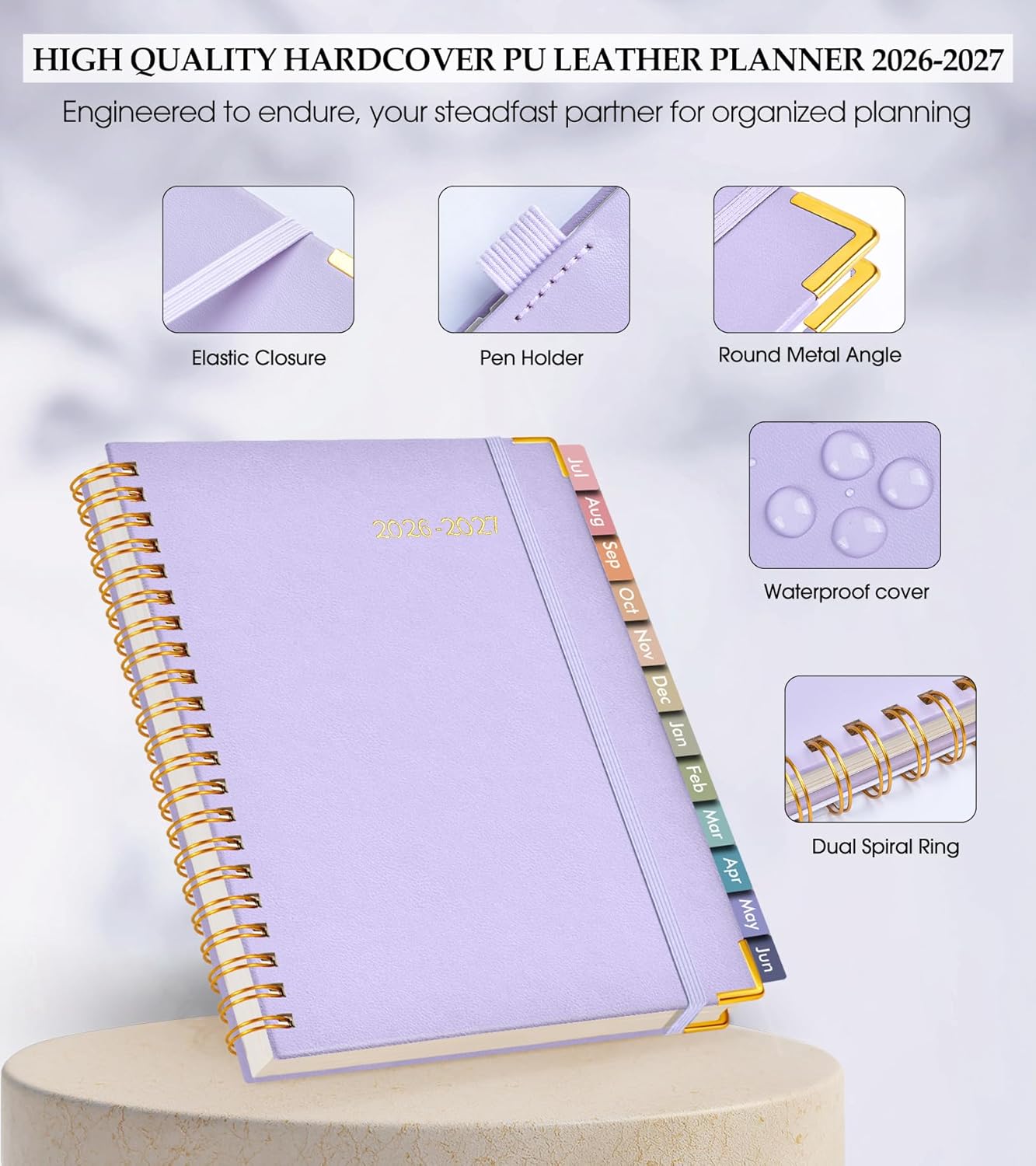 Academic Planner 2026-2027, Hardcover Leather Weekly and Monthly Calendar Planner from July 2026 - June 2027, A4 8.5" x 11" Daily Agenda with Tabs, College School Organizer for Student Teacher, Purple image 4