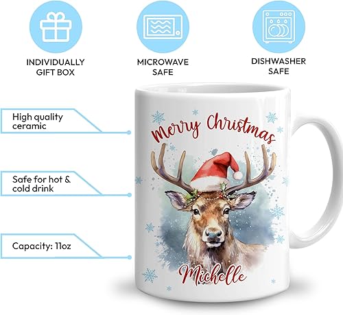 Vista 140 de Hyturtle Regalos personalizados para amantes de las ardillas, con sombrero de Papá Noel, taza de café de cerámica con nombre personalizado, taza