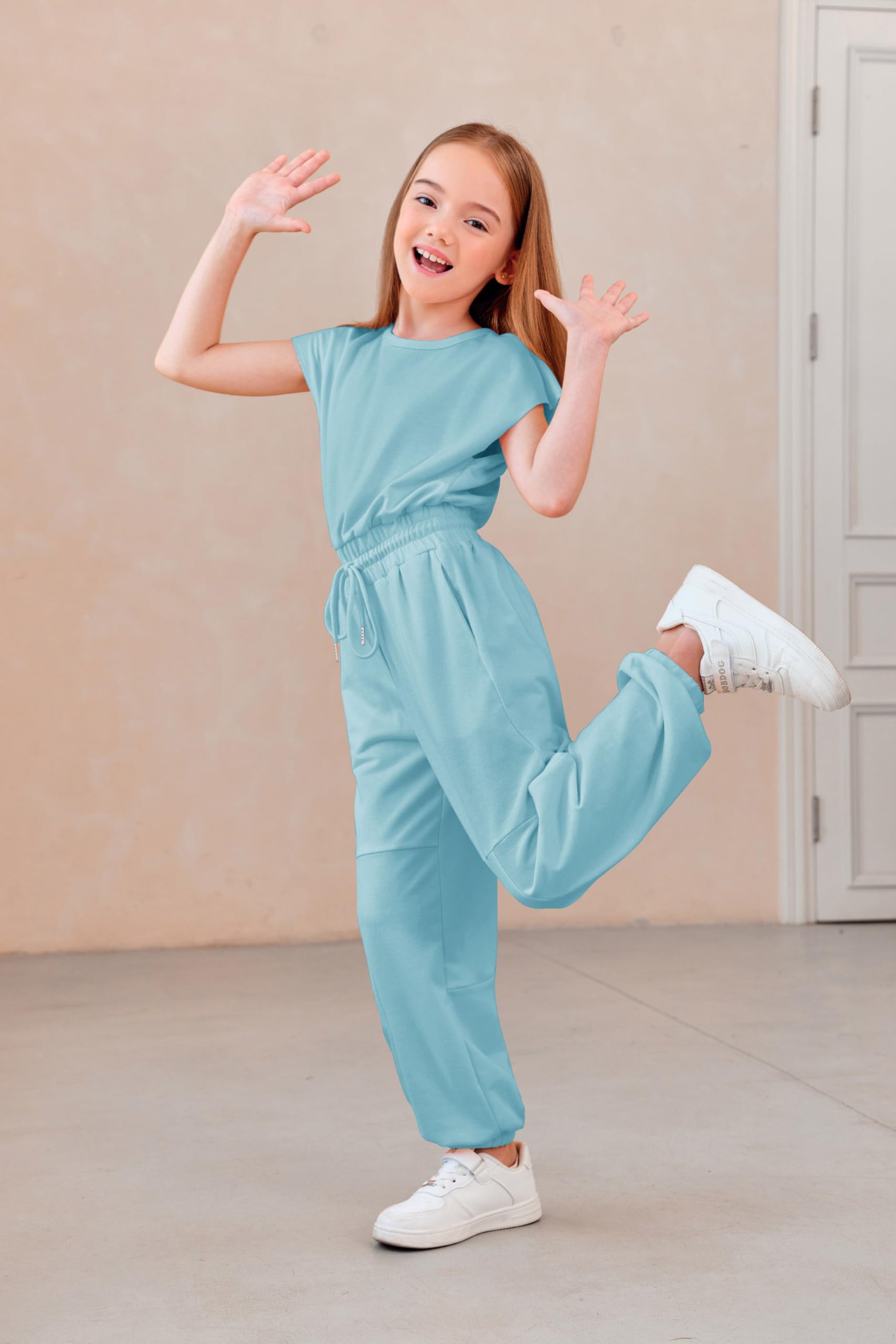 Haloumoning Combinaison pour fille - Mode - Pantalon long - Pour fille - Manches courtes - Décontracté - Pour le sport